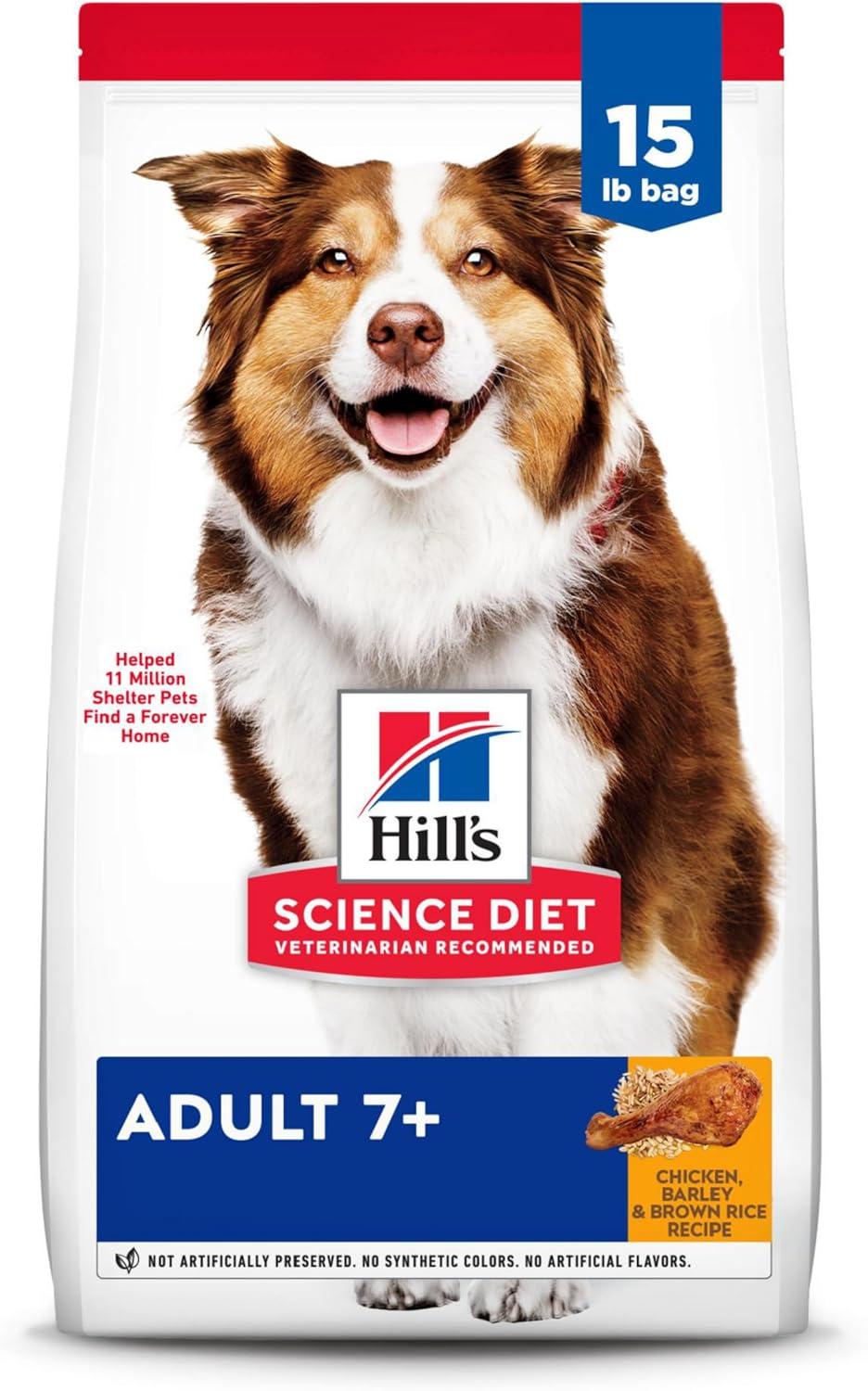 Hill's Science Diet Chicken, Barley & Brown Rice Dry Dog Food for 7+ Senior Dogs, 15lb Bag