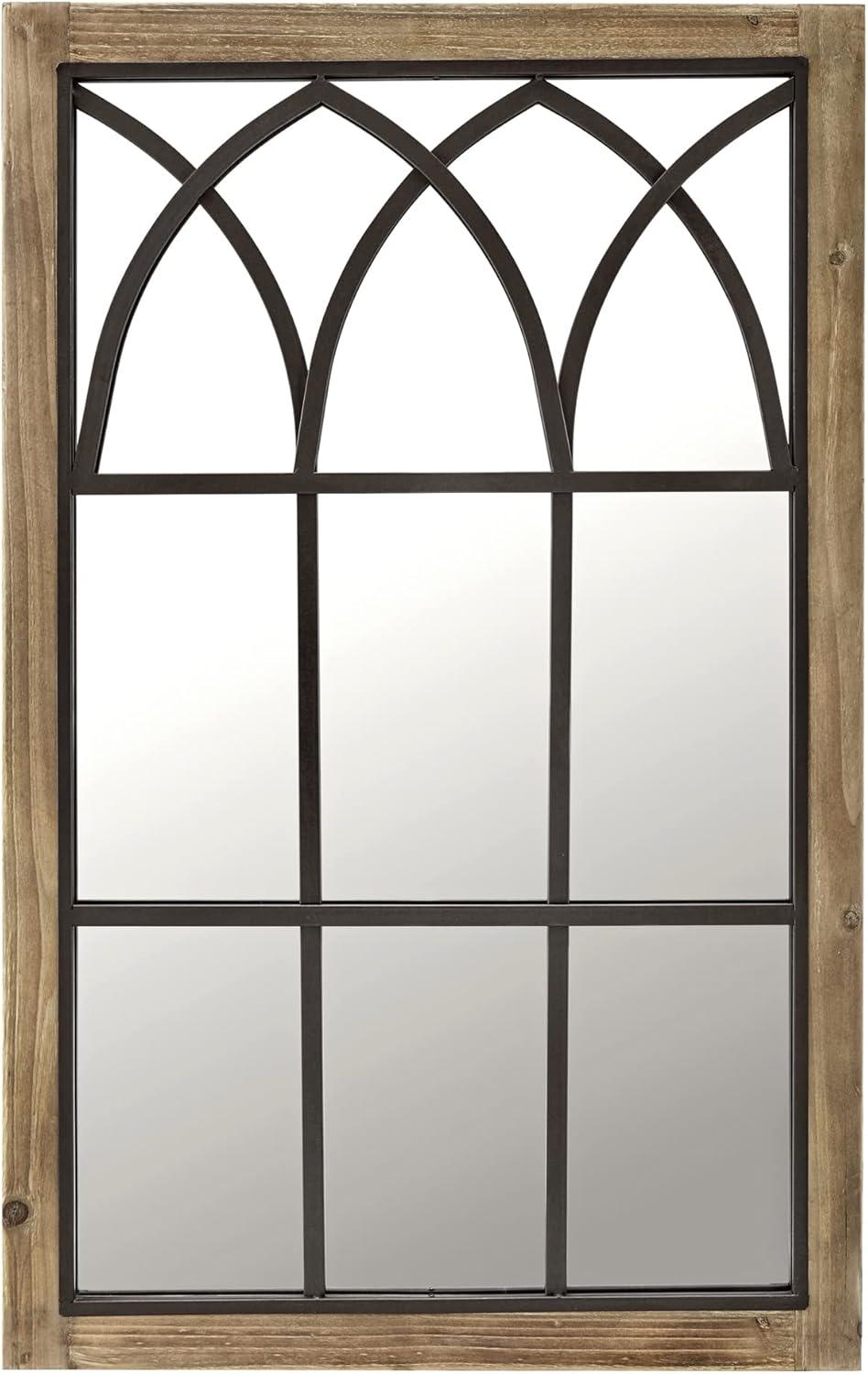 August Grove® Arched Window Wall Mount Mirror, 37.5"h X 24"w, Brown