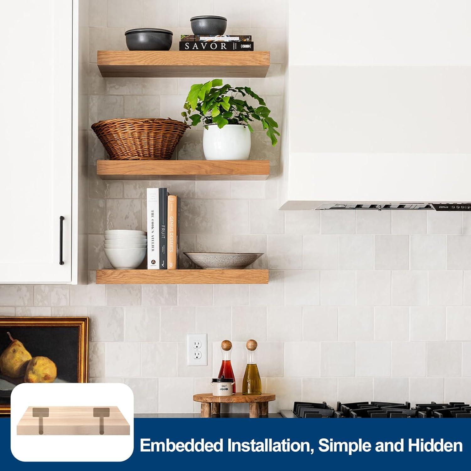 8 Pcs 6" Black Solid Steel Floating Shelf Bracket Blind Shelf Supports - Hidden Brackets for Floating Wood Shelves - Concealed Blind Shelf Support – Screws and Wall Plugs Included