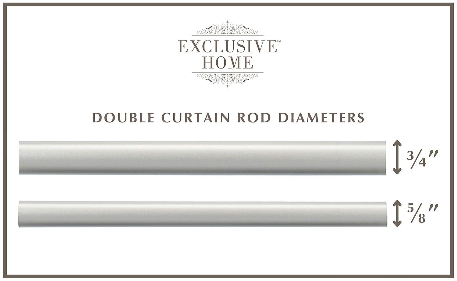 Exclusive Home Topper Double Curtain Rod and Finial Set, Matte Silver, 66"-120"