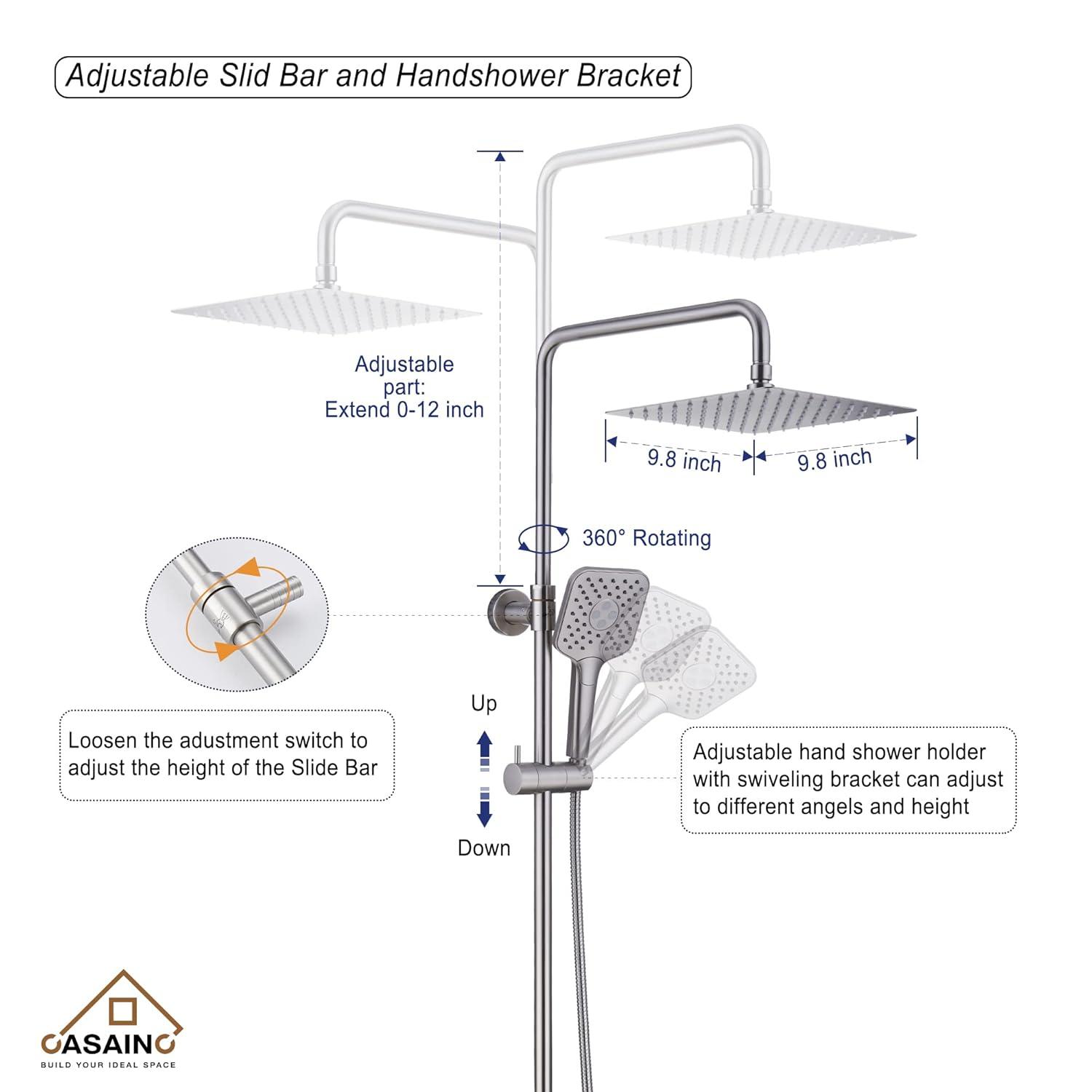 4-Spray Patterns 9.8 in. Thermostatic Tub Wall Mount Dual Shower Heads Shower Faucet in Brushed Nickel