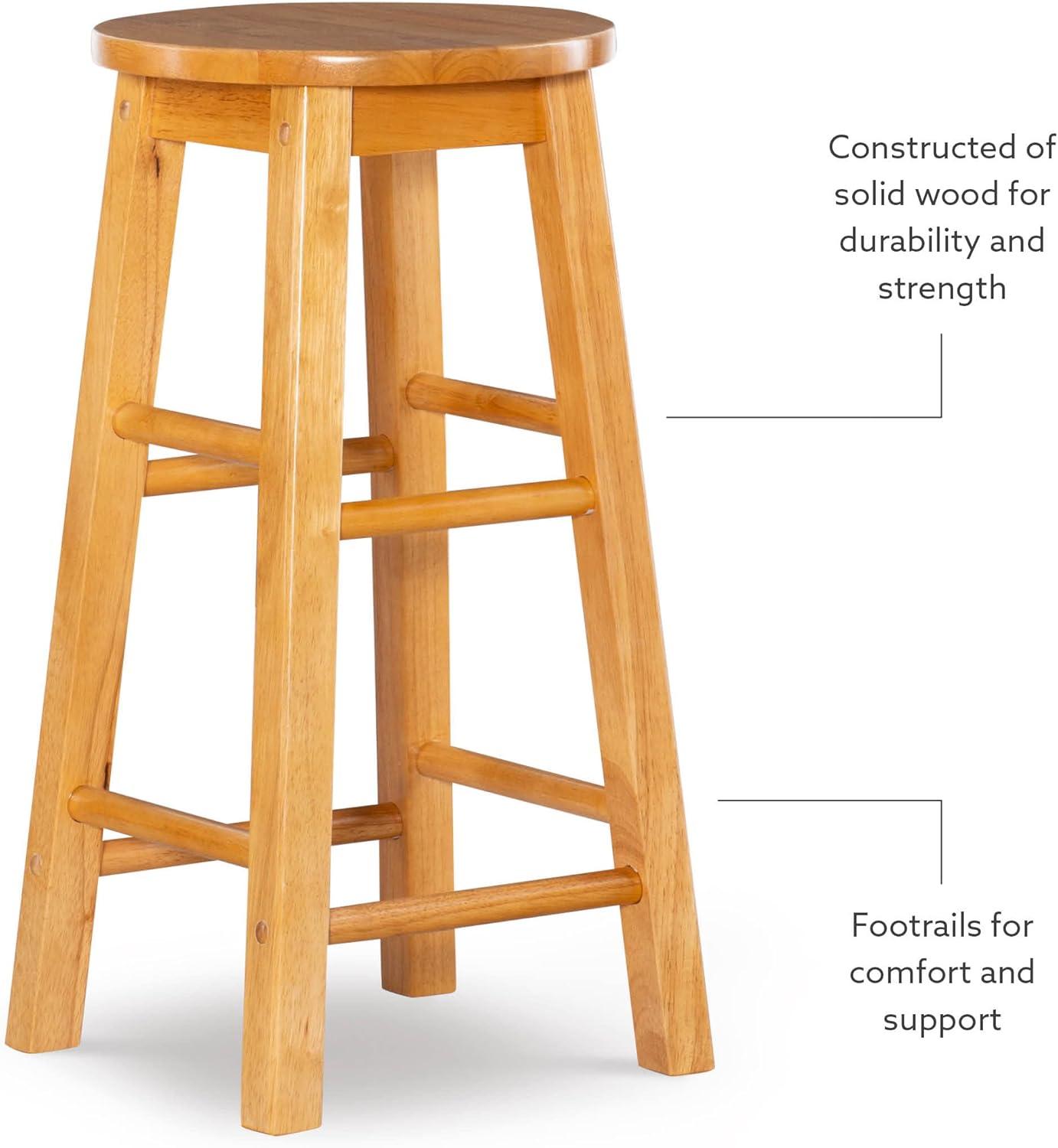 Linon Sims Classic 24" Backless Round Counter Stool in Natural Brown Rubberwood