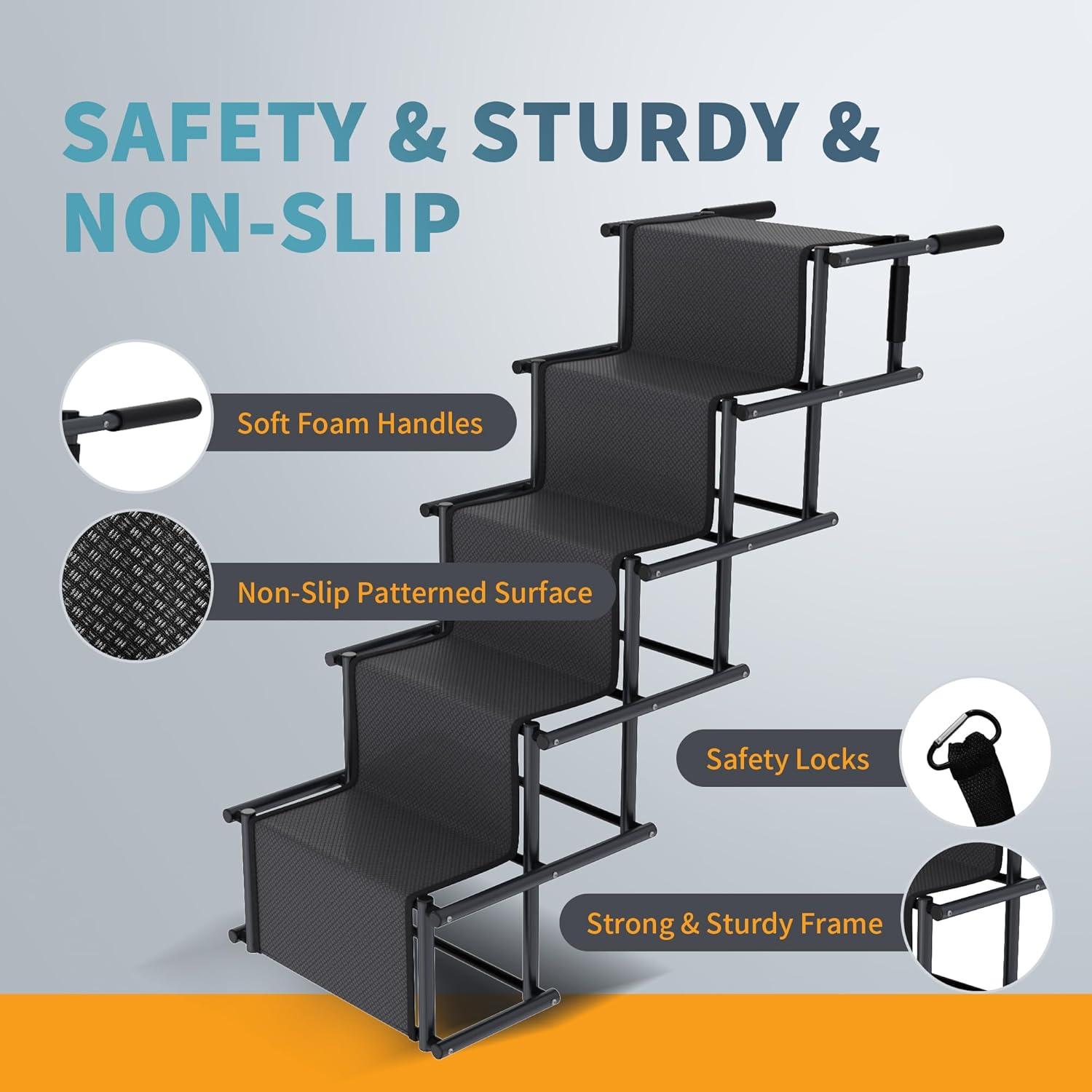 Dog Car Ramp, Portable Dog Steps Ladder, Foldable Dog Stairs With Non-Slip Surface