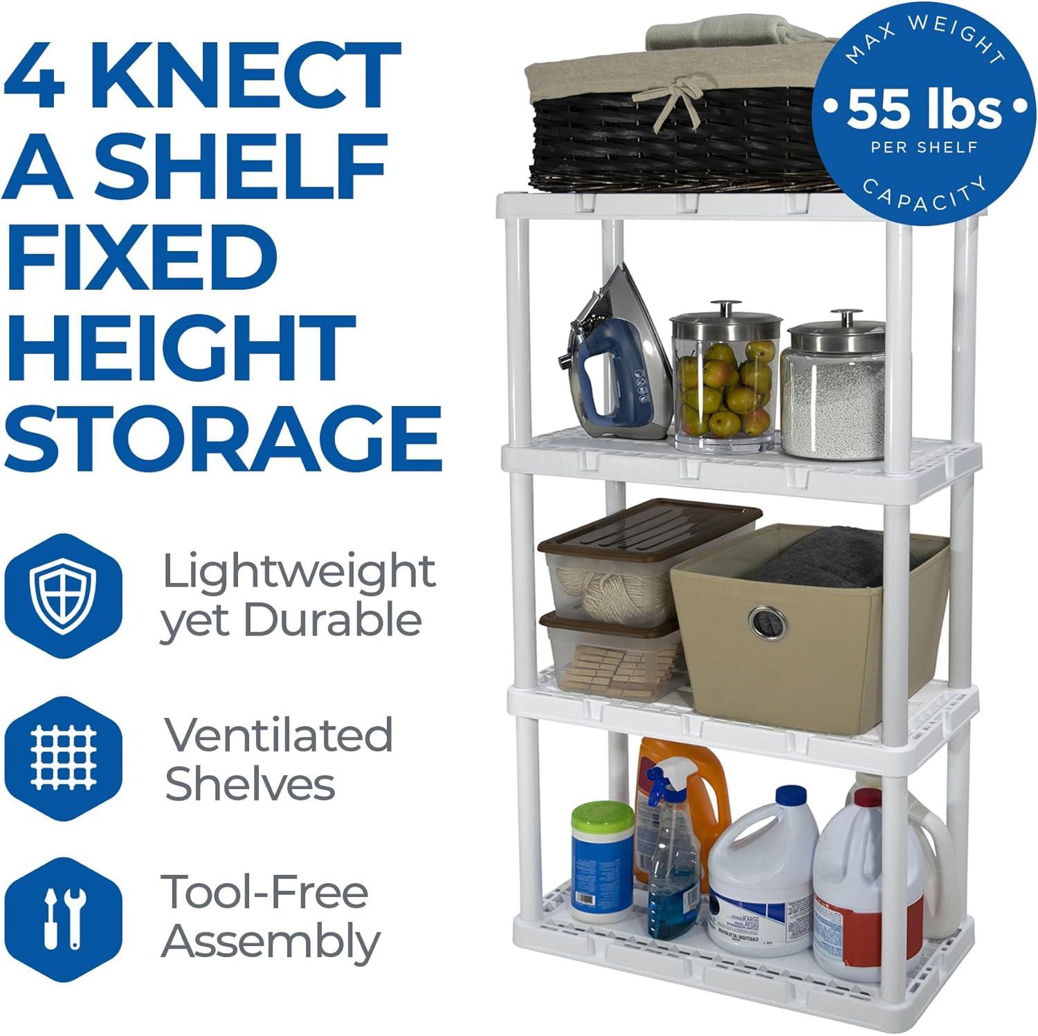 Gracious Living 4 Shelf Knect-A-Shelf Solid Light Duty Storage Unit 24 x 12 x 48" Organizer System for Home, Garage, Basement, and Laundry, Black