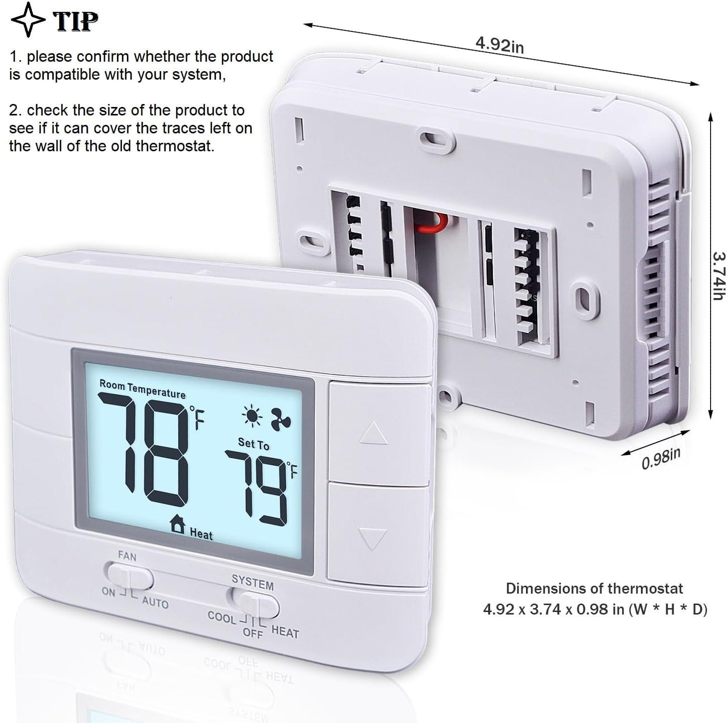 Non Programmable Thermostat for Home 1 Heat/ 1 Cool Single-Stage System, with Room Temperature Monitor (LCD White Backlit Screen)