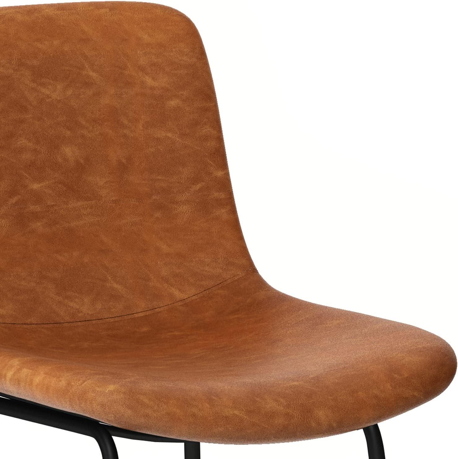 Simpli Home Jolie Upholstered Vegan Faux Leather Contemporary Counter Stool with Padded Bucket Seat and Footrest (Set of 2)