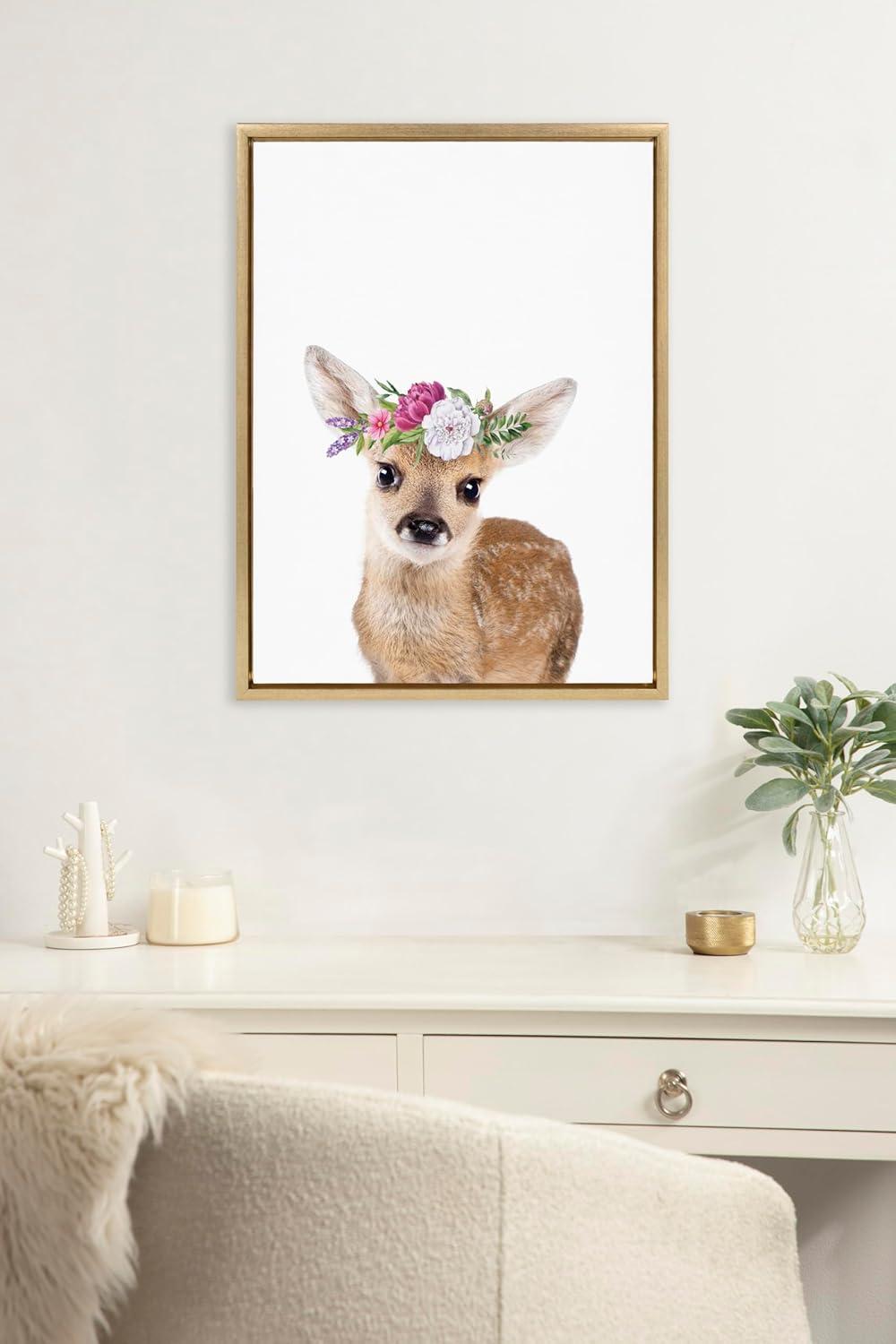 Kate & Laurel All Things Decor 18"x24" Sylvie Flower Crown Fawn Framed Wall Art by Amy Peterson Art Studio