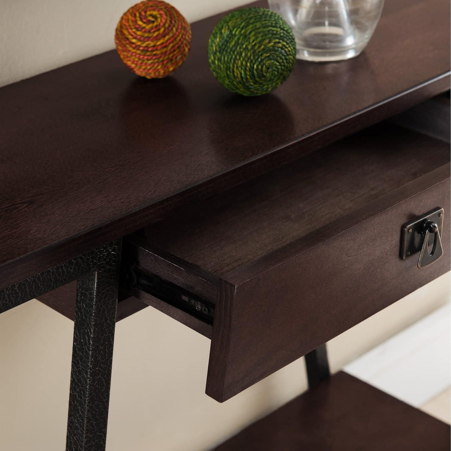 Walnut and Steel Industrial Console Table with Storage