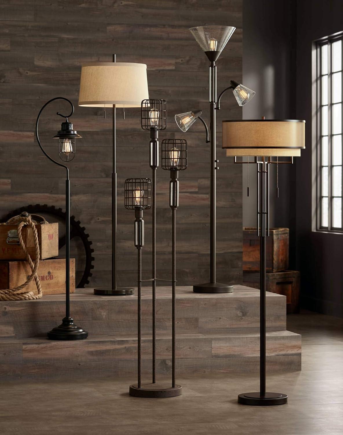 Alamo 62" Bronze Metal Industrial Rustic Floor Lamp with Double Drum Shade