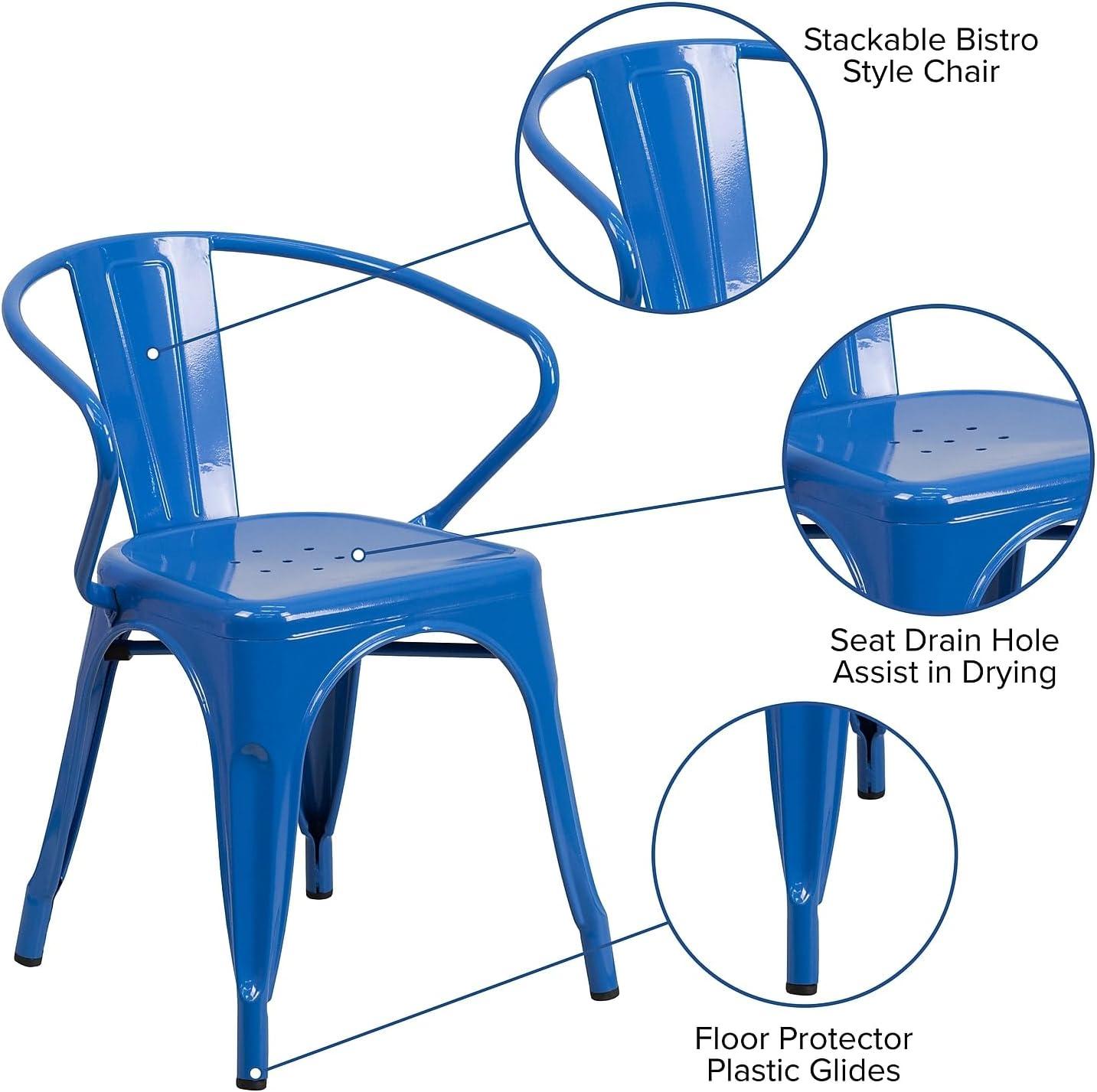 Flash Furniture Commercial Grade 4 Pack Blue Metal Indoor-Outdoor Chair with Arms