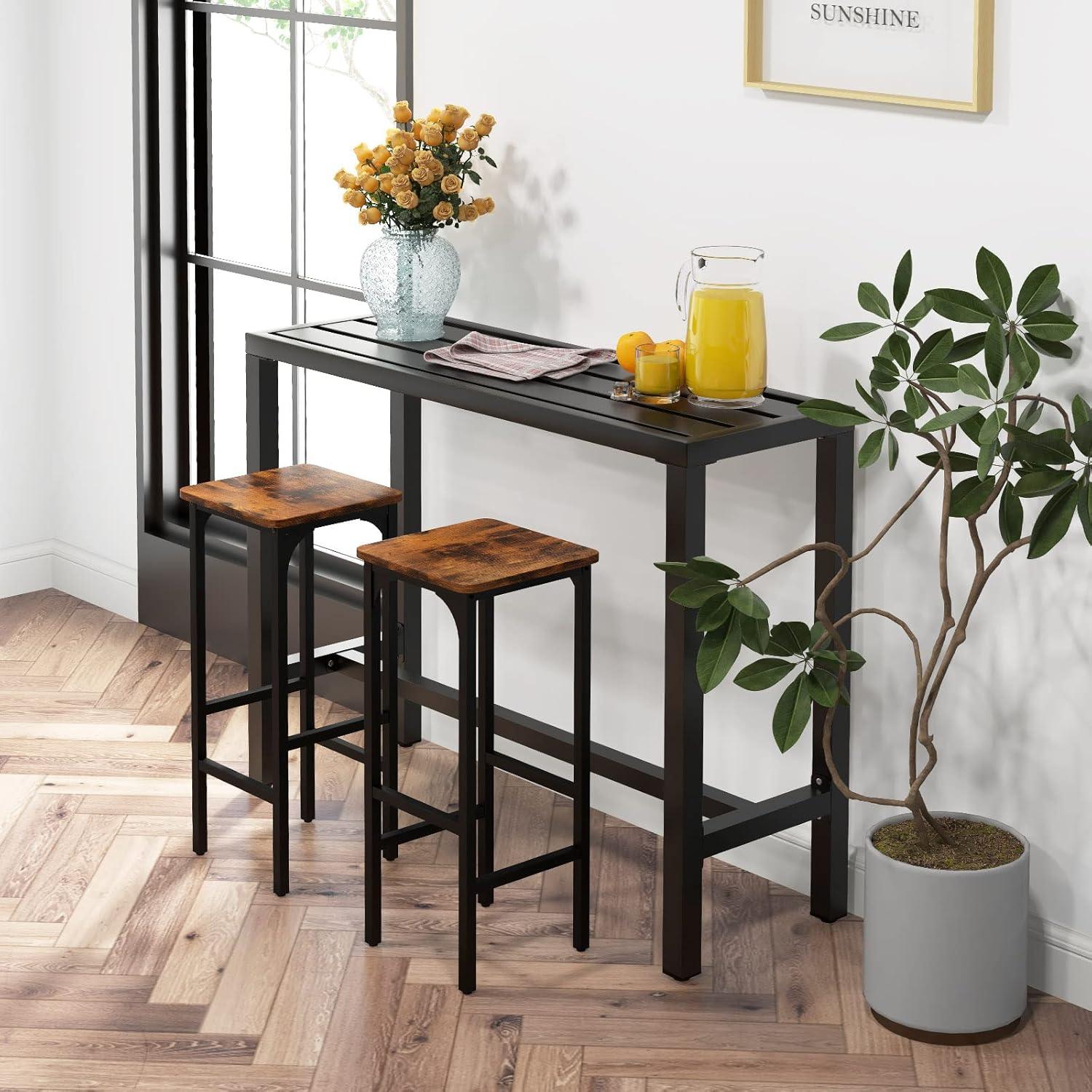 Costway Outdoor Metal Bar Table 48'' Patio Rectangular Counter Height Dining Table Black