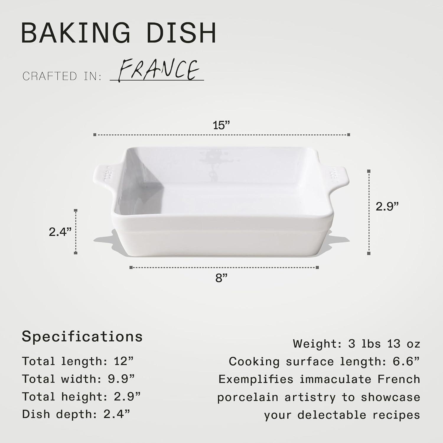 Porcelain White 8" Square Baking Dish with Handles