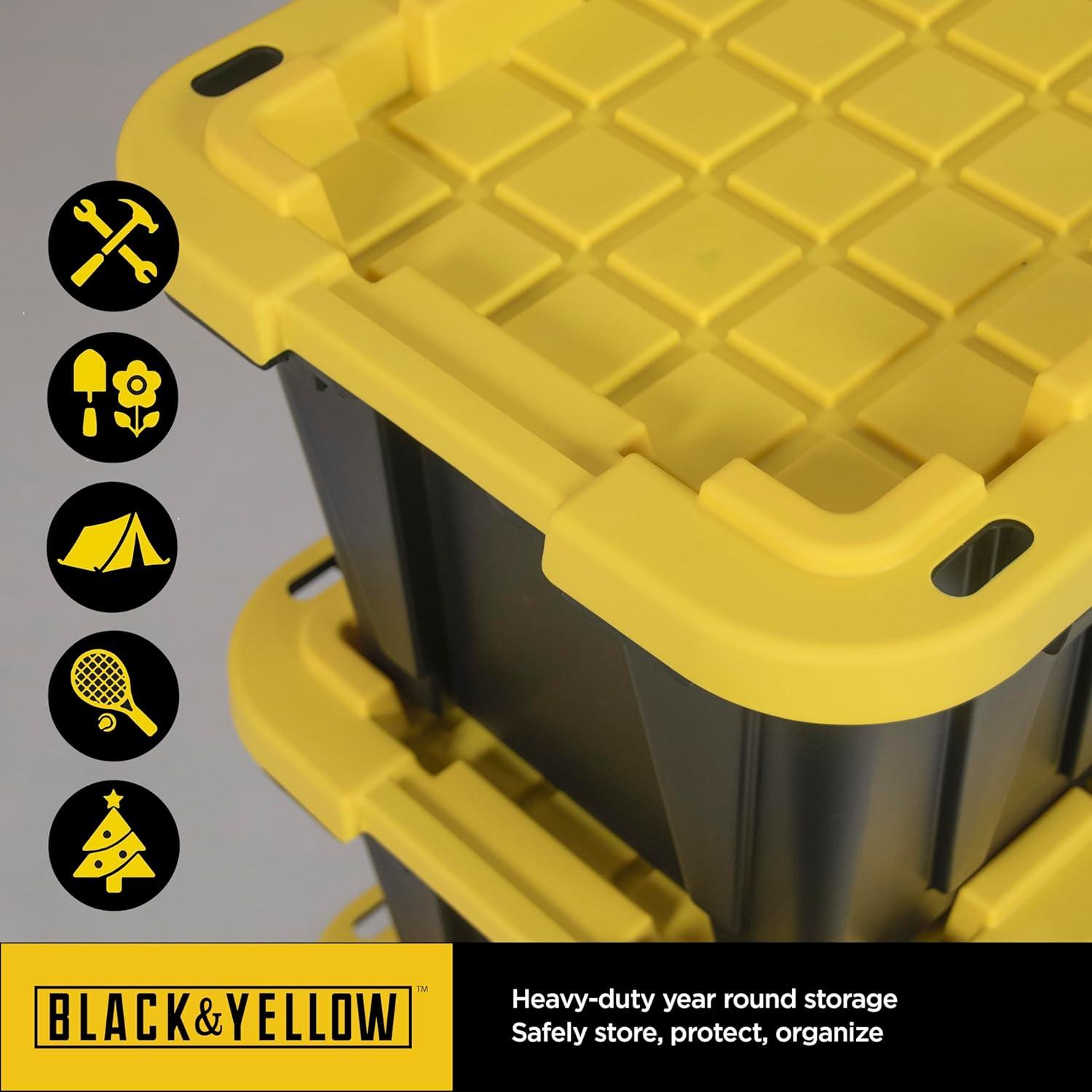 CX BLACK & YELLOW®, 27-Gallon Heavy Duty Tough Storage Container & Snap-Tight Lid, (14.3”H x 20.6”W x 30.6”D), Weather-Resistant Design and Stackable Organization Tote [2 Pack]