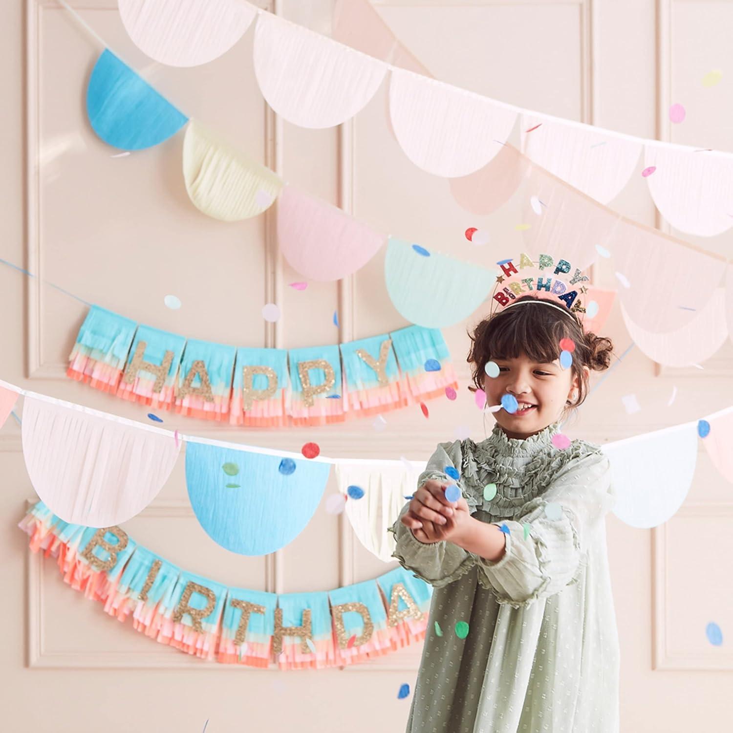 Rainbow Fringe Happy Birthday Banner with Gold Glitter Letters