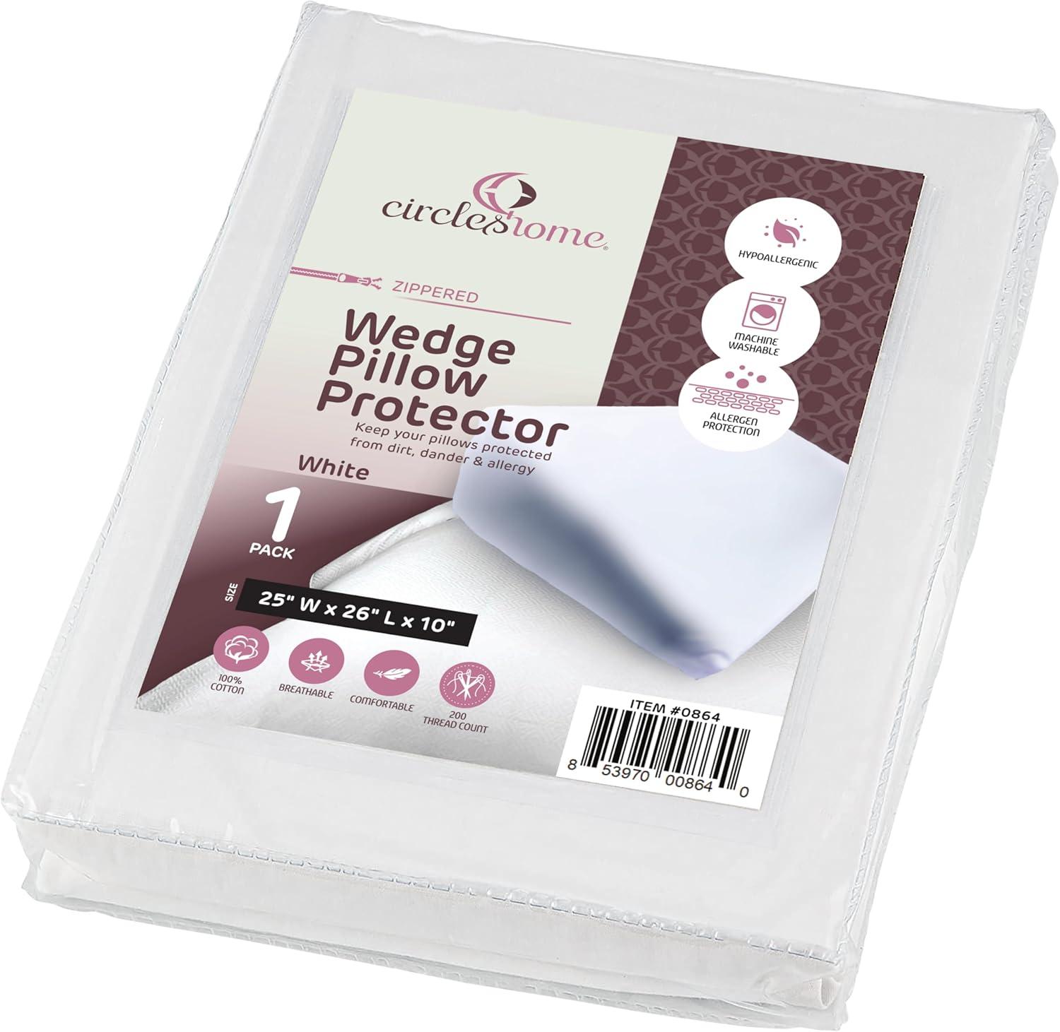 Circles Home 100% Cotton Wedge Pillow Protector with Zipper – (25x25x10x2)