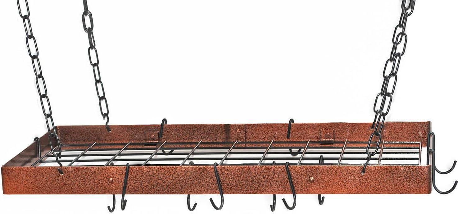 Hammered Copper and Black Rectangle Ceiling Pot Rack