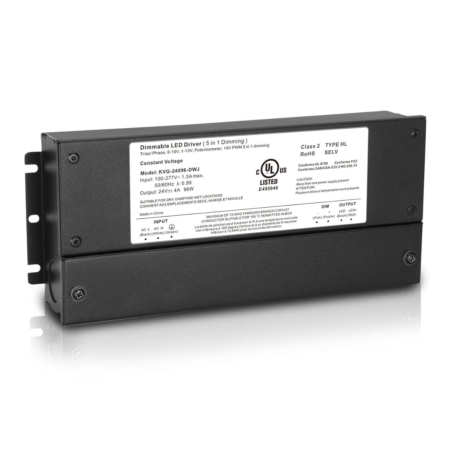 60W Dimmable LED Driver 24V, AC to DC Triac Dimmable Transformer Power Supply, Dimming LED Driver, Compatible with lutron and leviton Dimmer, TRIAC/Phase/0-10V /1-10V/Potentiometer/10V PWM UL Listed