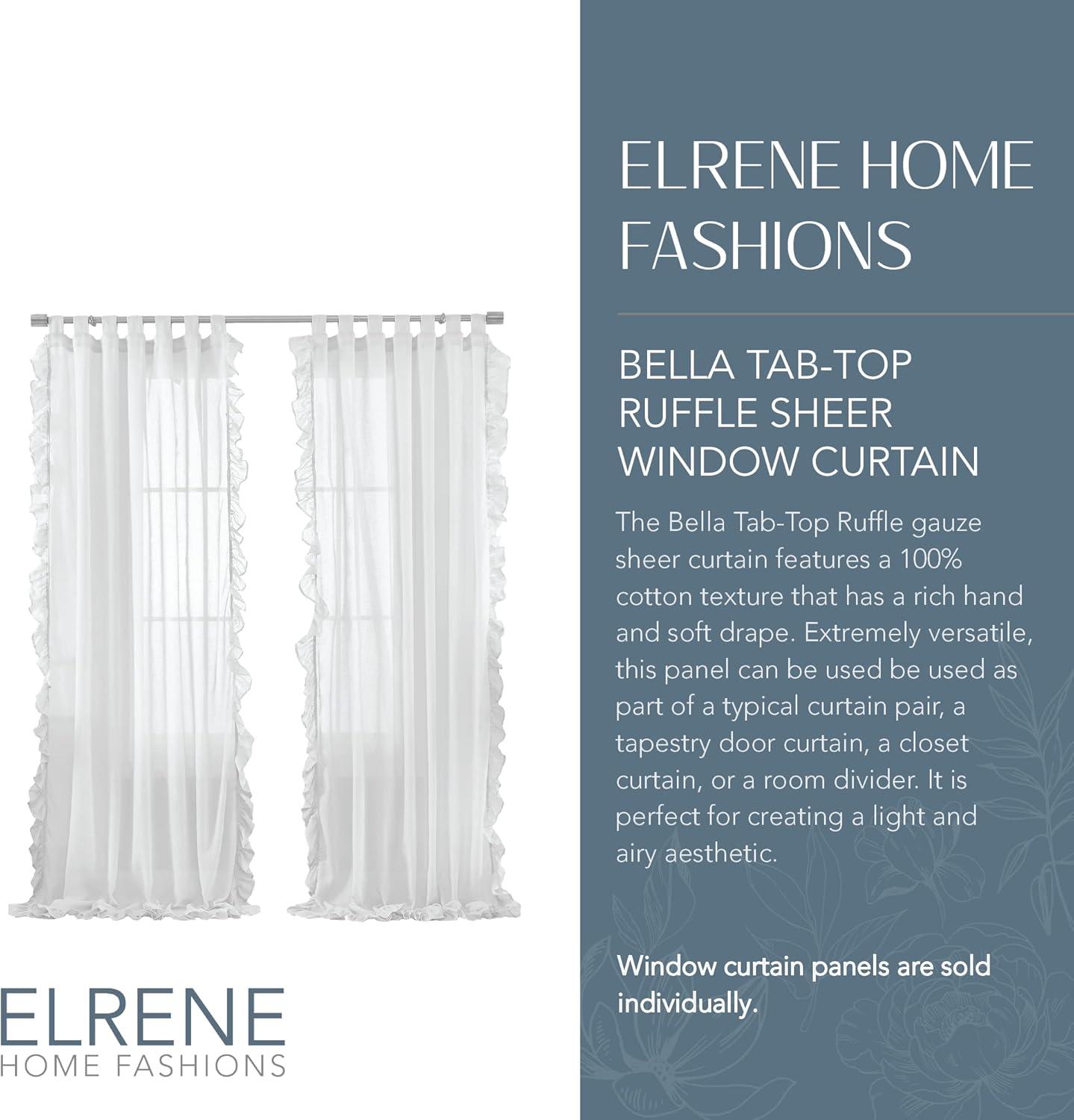 Elrene Bella Tab-Top Ruffle Cottagecore Single Sheer Window Curtain Panel - Elrene Home Fashions