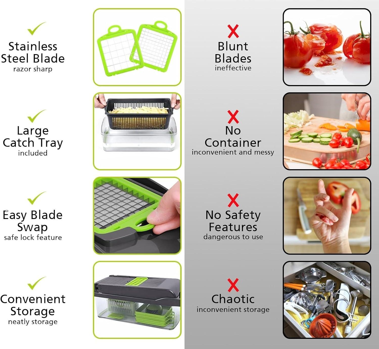 Vegetable Chopper,Pro Onion Chopper,14 in1 Multifunctional Food Chopper,Kitchen Veggie Chopper with 8 Blades,Vegetable Chopper With Container ,Vegetable Slicer Dicer Cutter,Salad,Garlic Chopper