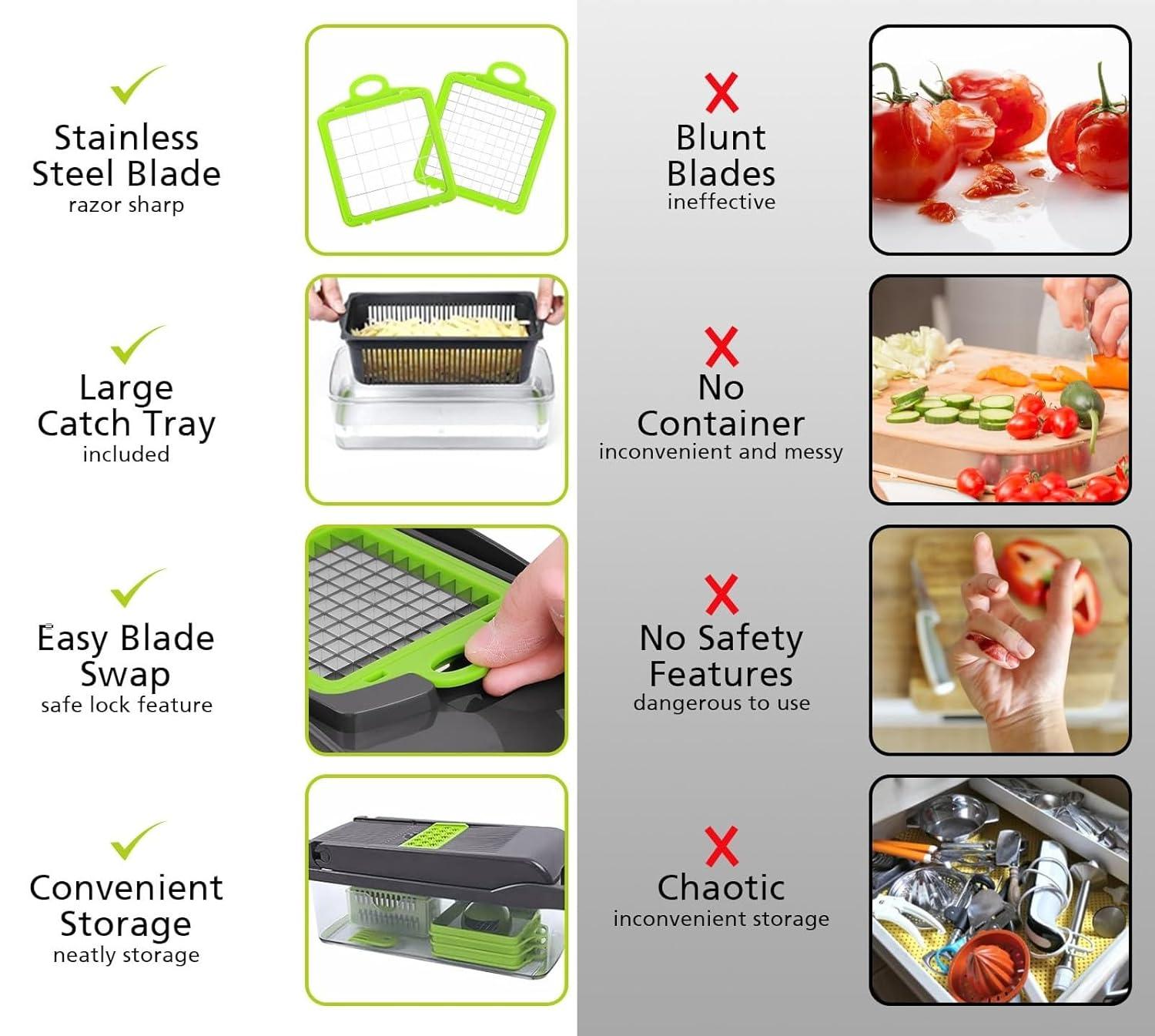 Vegetable Chopper,Pro Onion Chopper,14 in1 Multifunctional Food Chopper,Kitchen Veggie Chopper with 8 Blades,Vegetable Chopper With Container ,Vegetable Slicer Dicer Cutter,Salad,Garlic Chopper