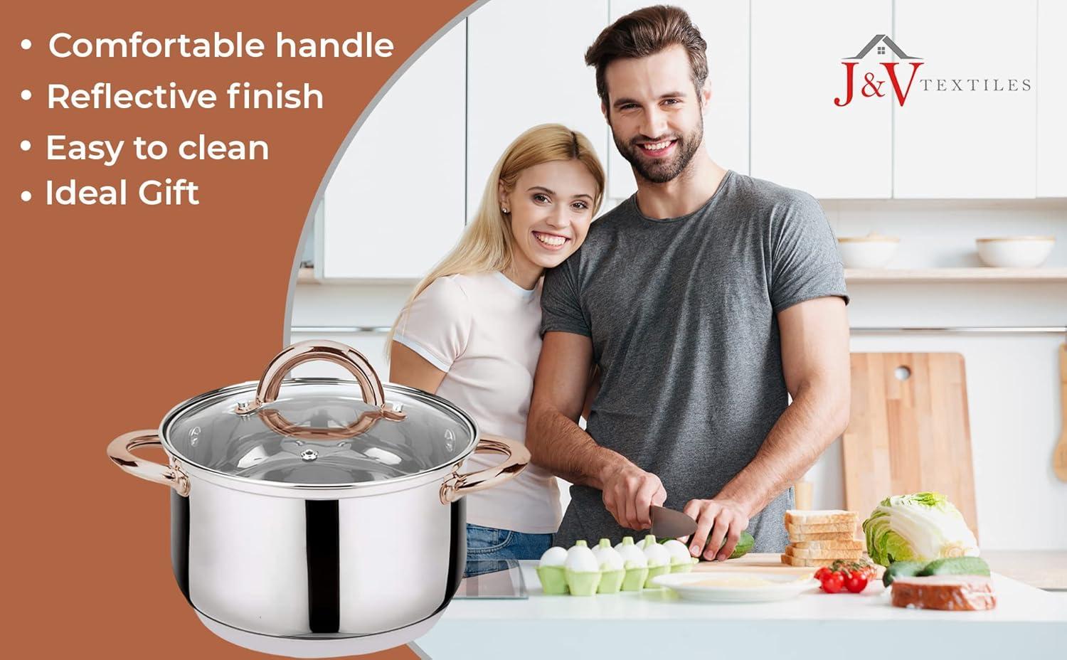 J&V TEXTILES 6-Piece Stainless Steel Casserole Set Pots and Lids