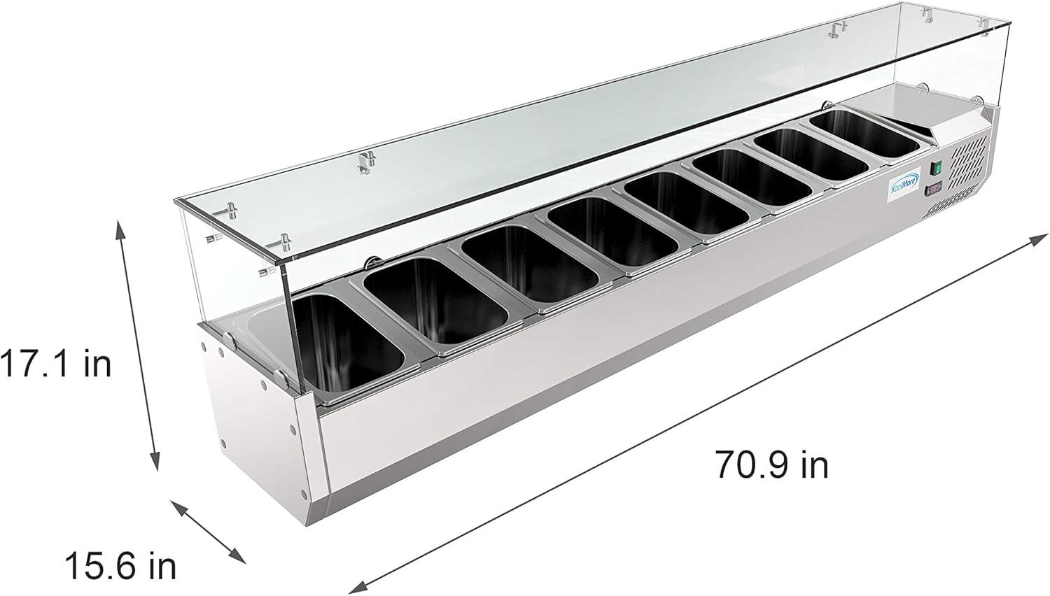 KoolMore 71 in. Eight Pan Refrigerated Countertop Condiment Prep Station