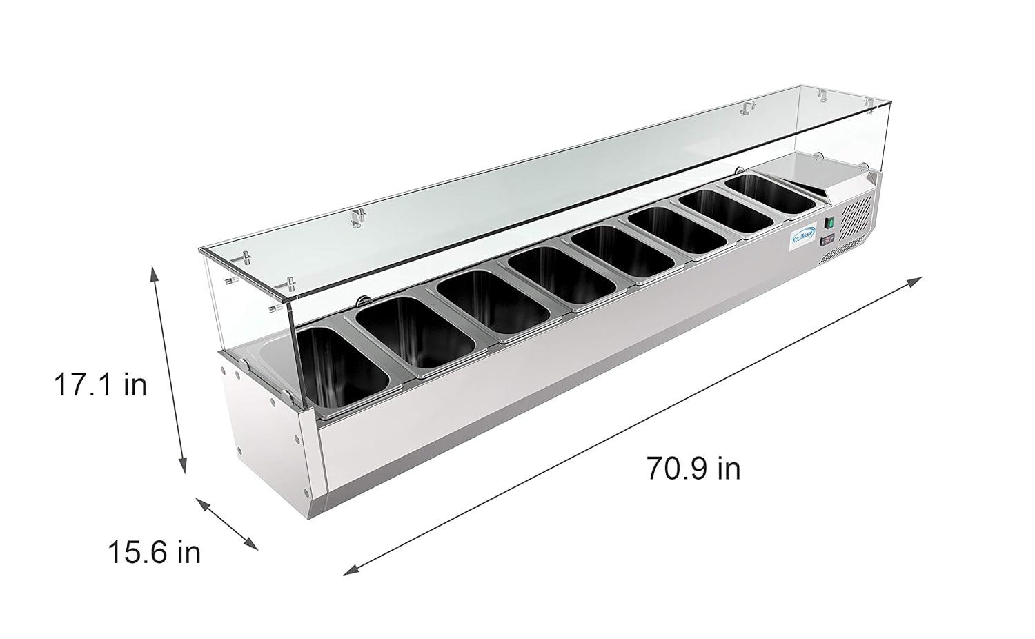 KoolMore 71 in. Eight Pan Refrigerated Countertop Condiment Prep Station