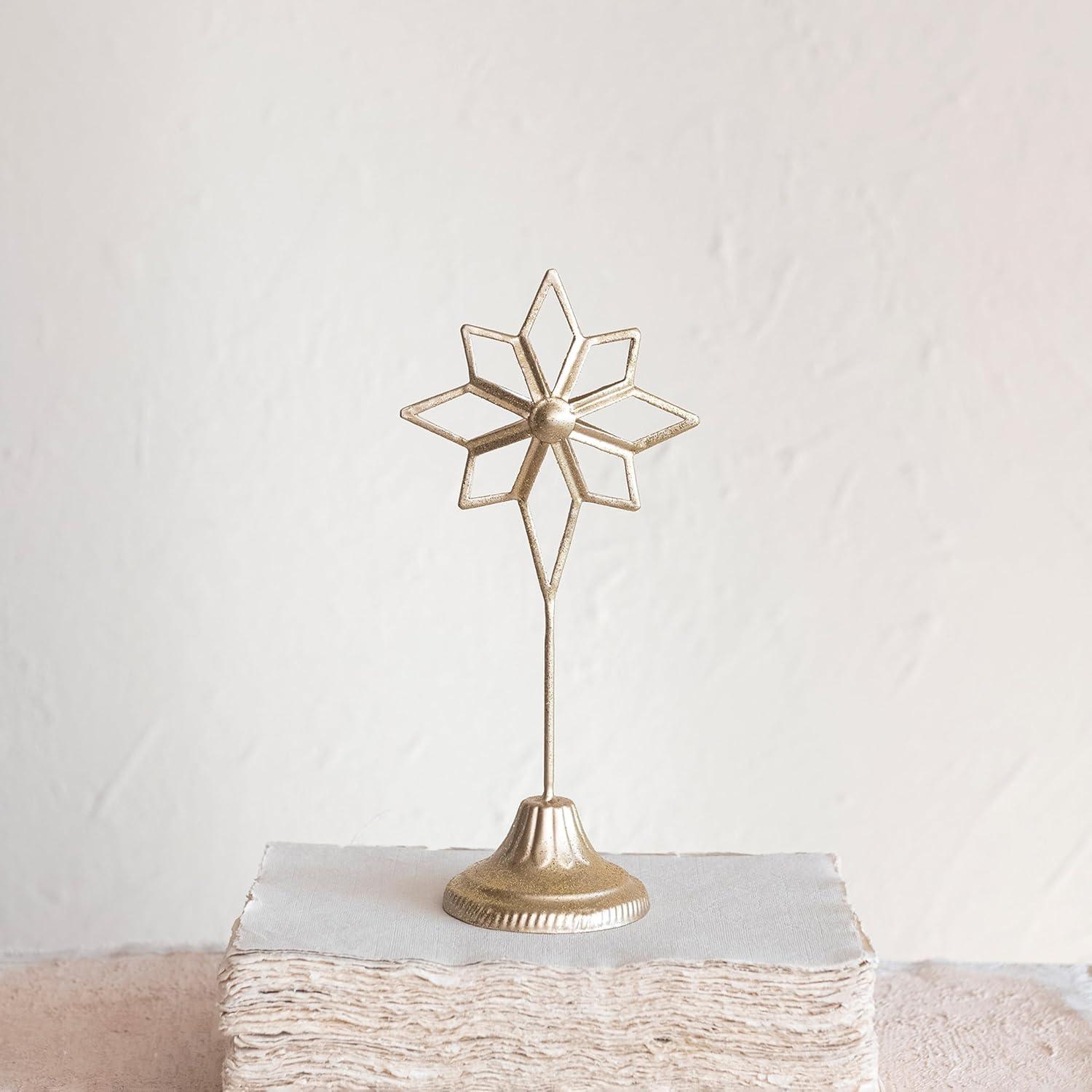 Gold Metal Winter Star Figurine on Stand