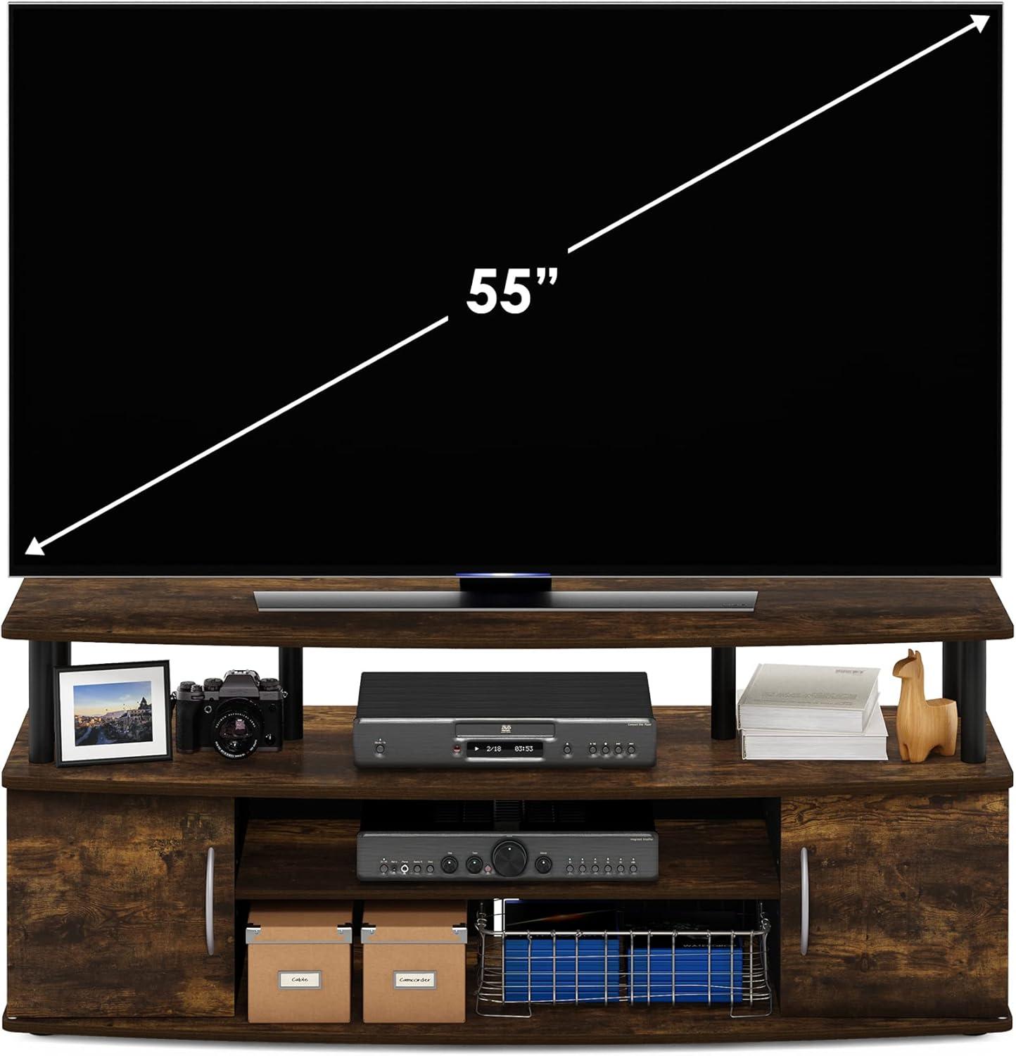 Furinno JAYA Large Entertainment Center Hold up to 55-IN TV, Amber Pine/Black