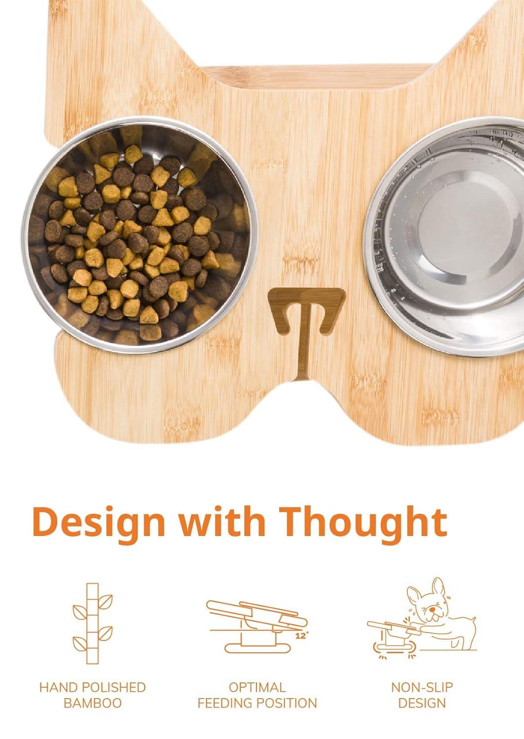 Large Elevated Bamboo and Stainless Steel Dog Feeder