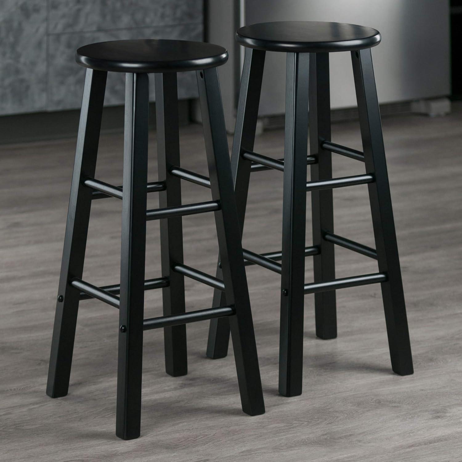 Transitional Solid Wood 29" Adjustable Black Bar Stool Set