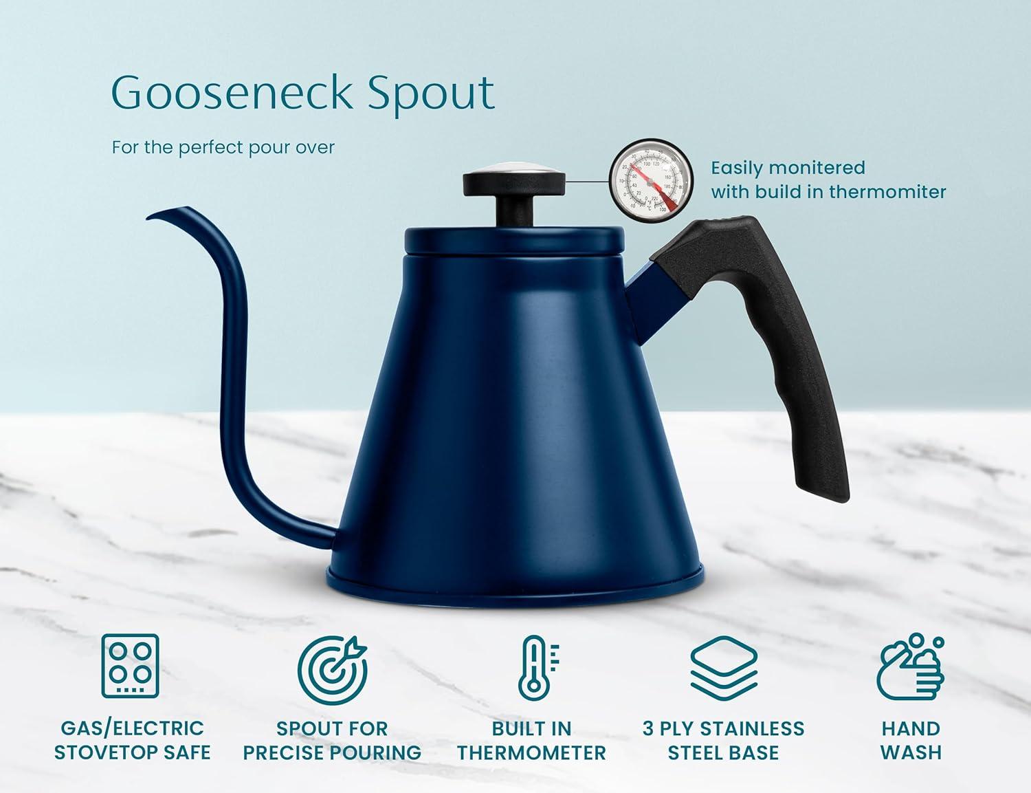 Kook Gooseneck Pour Over Kettle, Stainless Steel, 27 oz