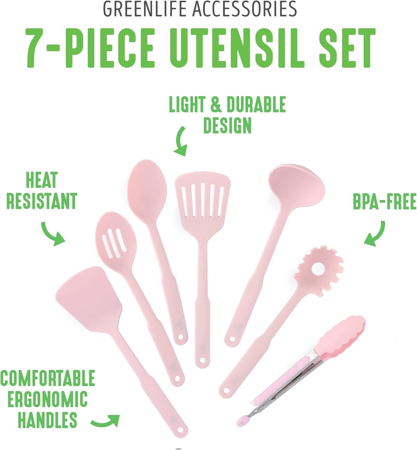 Pink Nylon 7-Piece Cooking Utensil Set, Dishwasher Safe