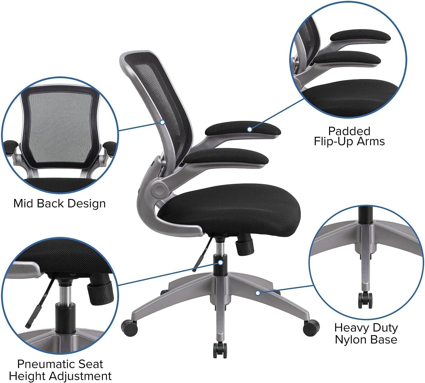 Flash Furniture Mid-Back Black Mesh Swivel Ergonomic Task Office Chair with Gray Frame and Flip-Up Arms