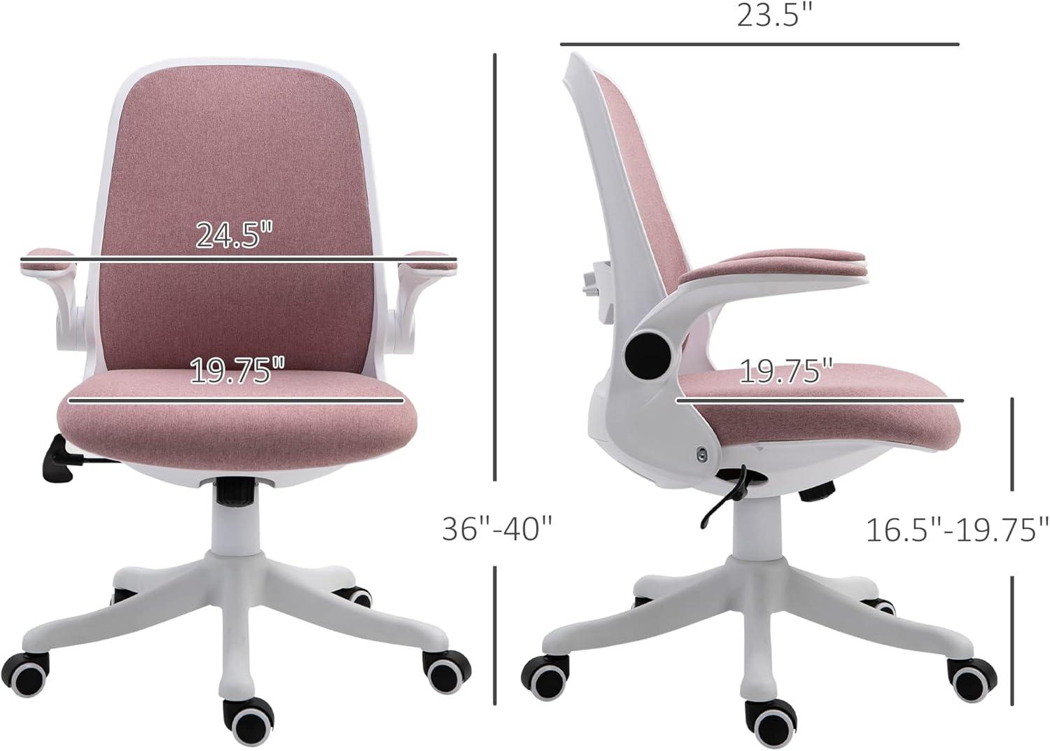 Vinsetto Linen-Touch Fabric Office Chair Swivel Task Chair with Adjustable Lumbar Support, Height and Flip-up Arms, Pink