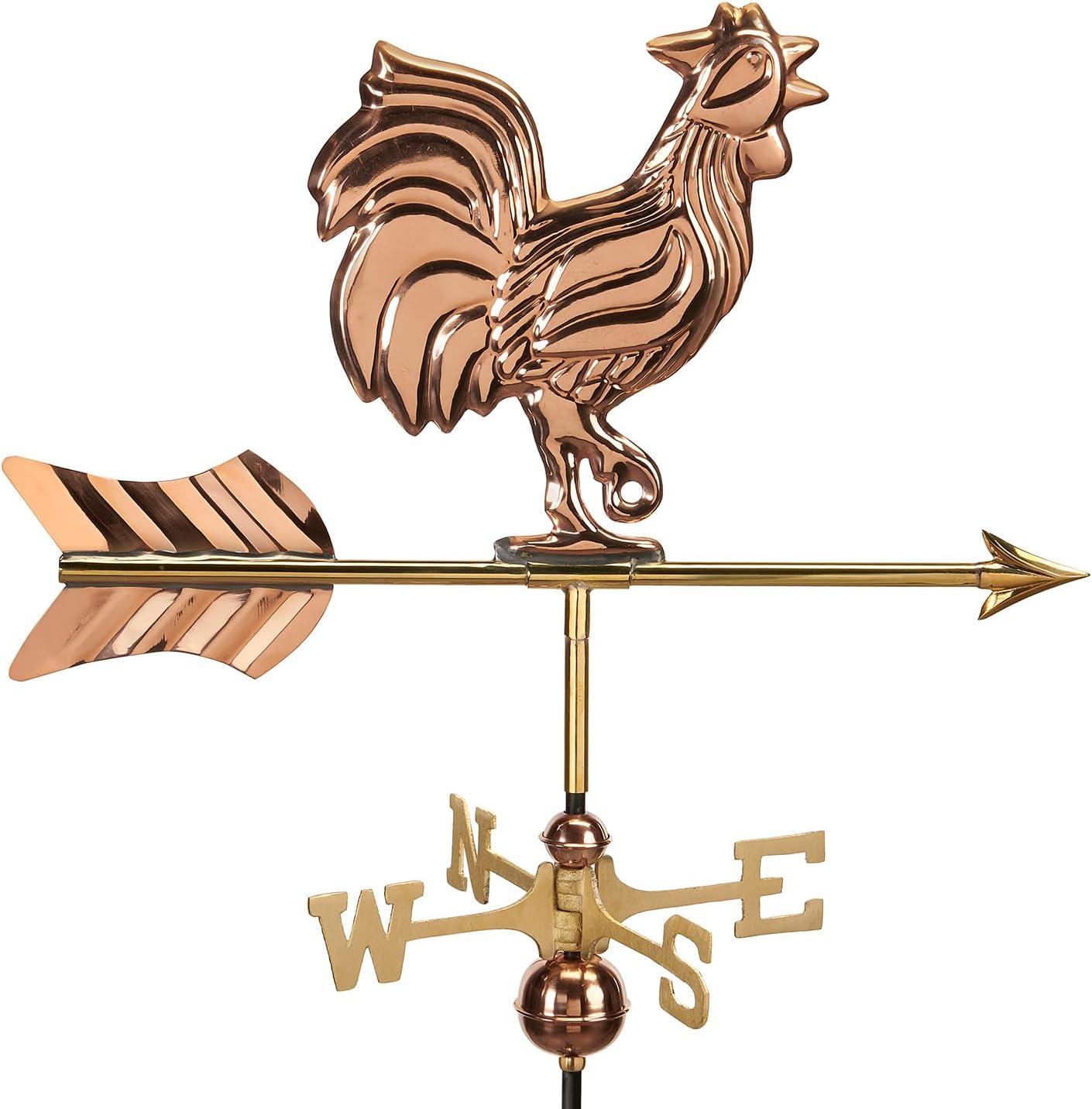 Good Directions Rooster Cottage Weathervane with Roof Mount, Pure Copper