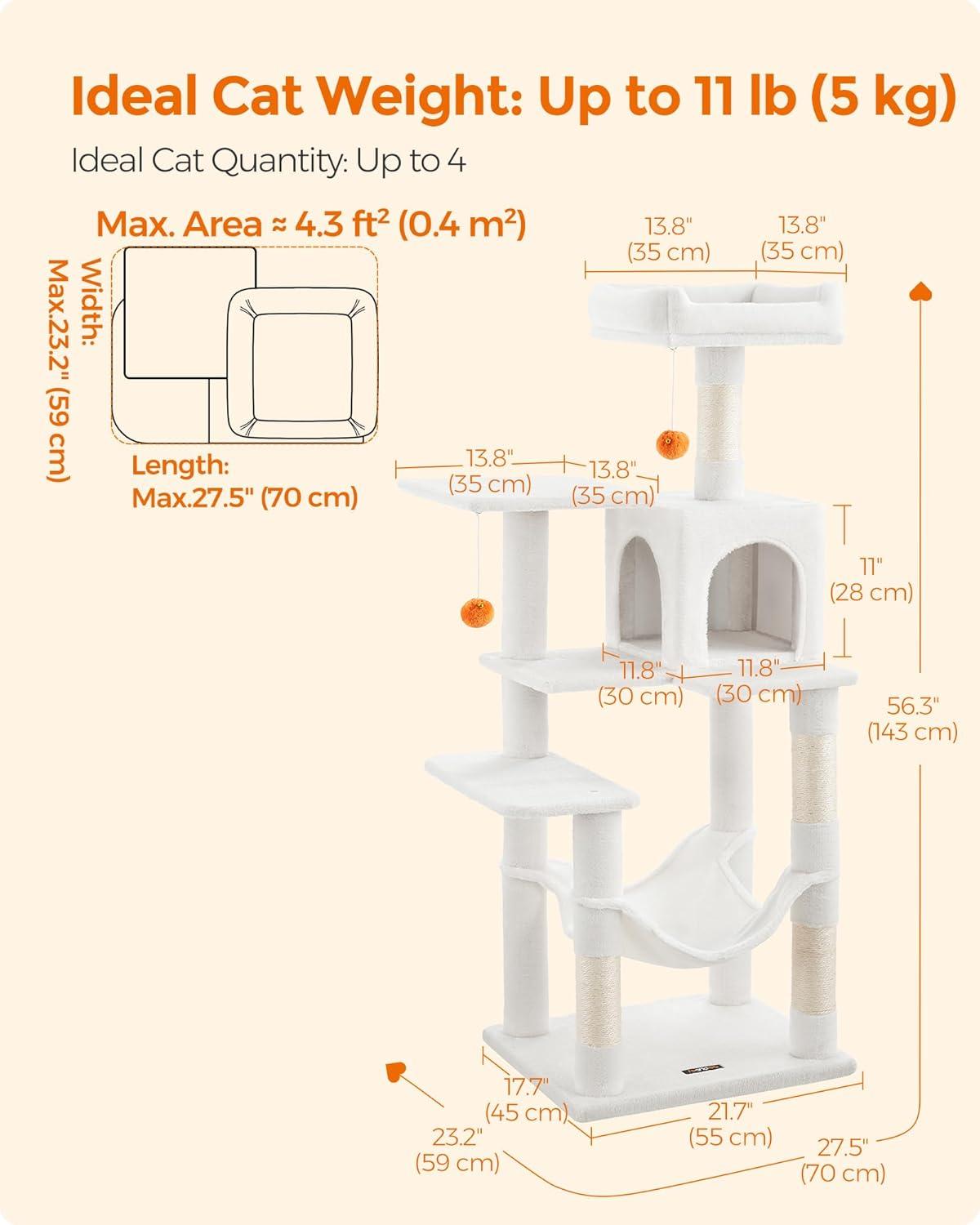 Cream White Multi-Level Cat Tree with Hammock and Scratching Posts