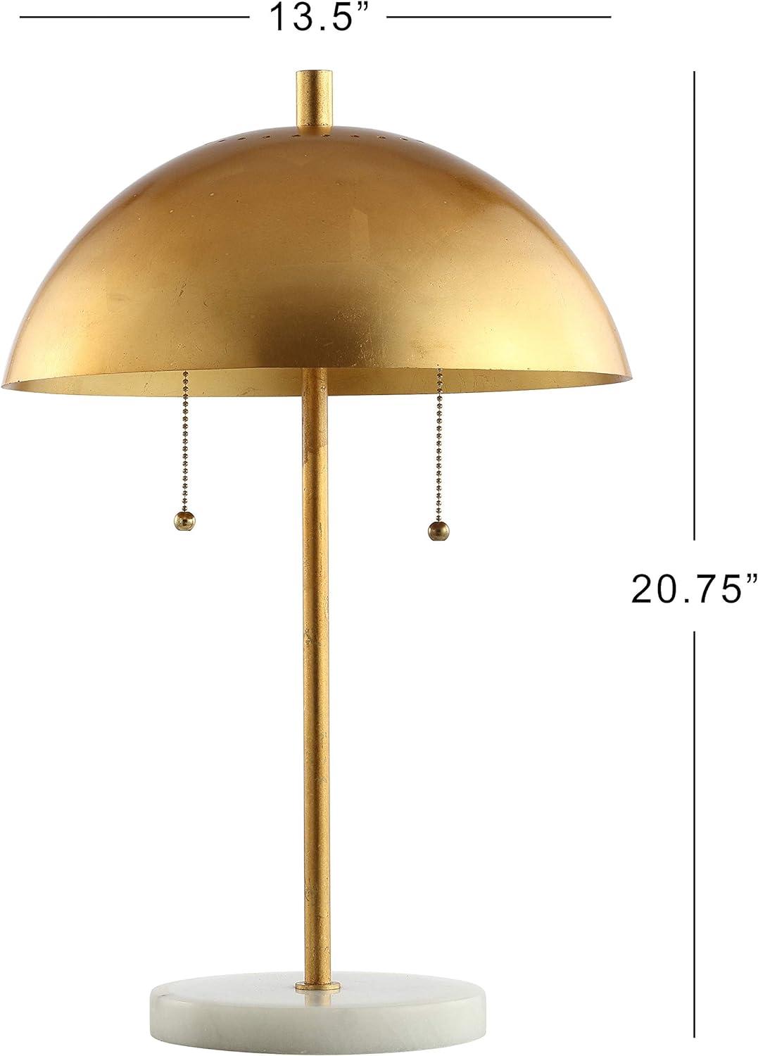 Ella 20.7" Dome Metal with Marble Base LED Table Lamp, Gold/White