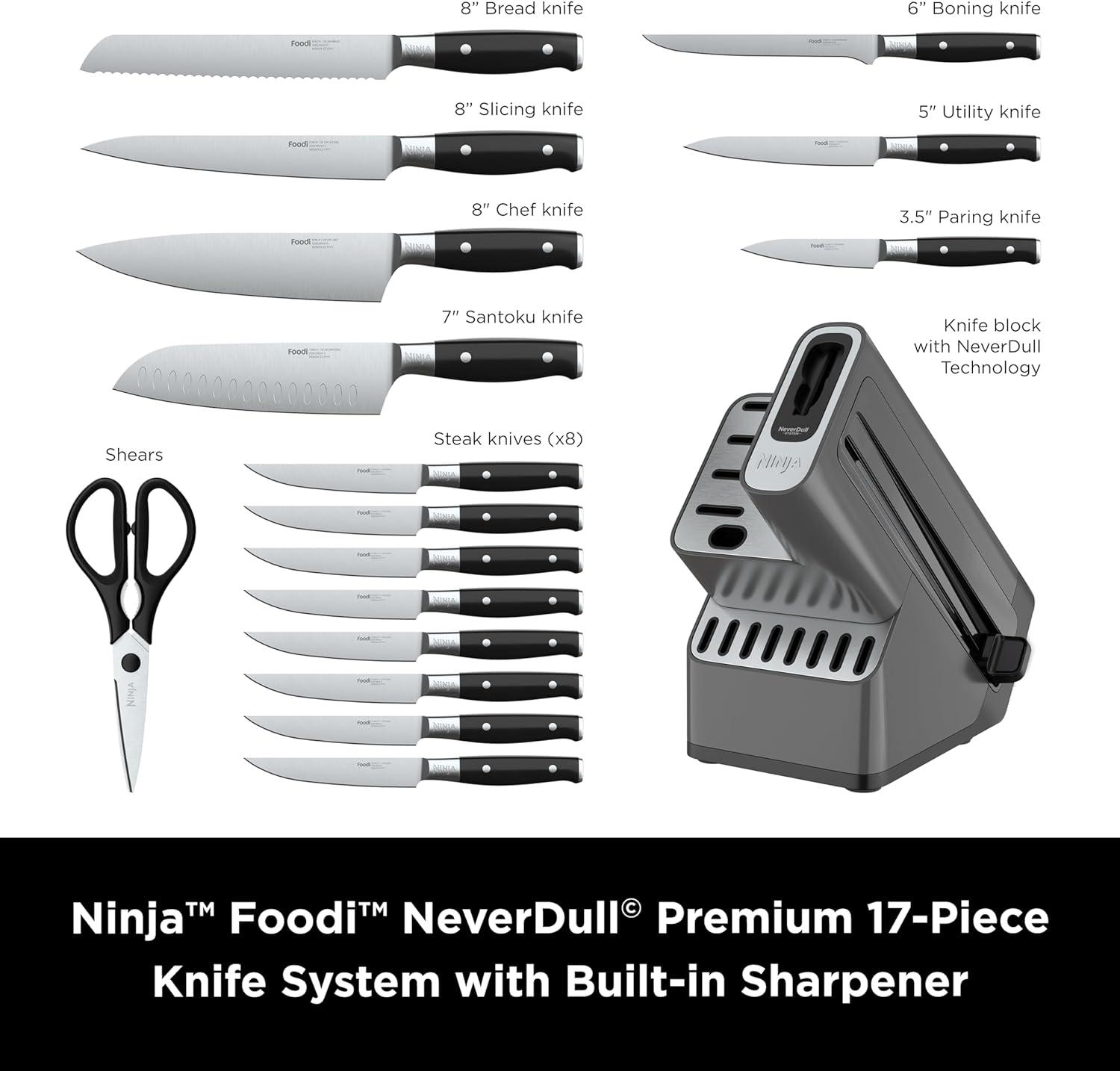Ninja Ninja® Foodi® NeverDull 17-Piece Premium Knife System, Knife Block Set with Built-in Sharpener