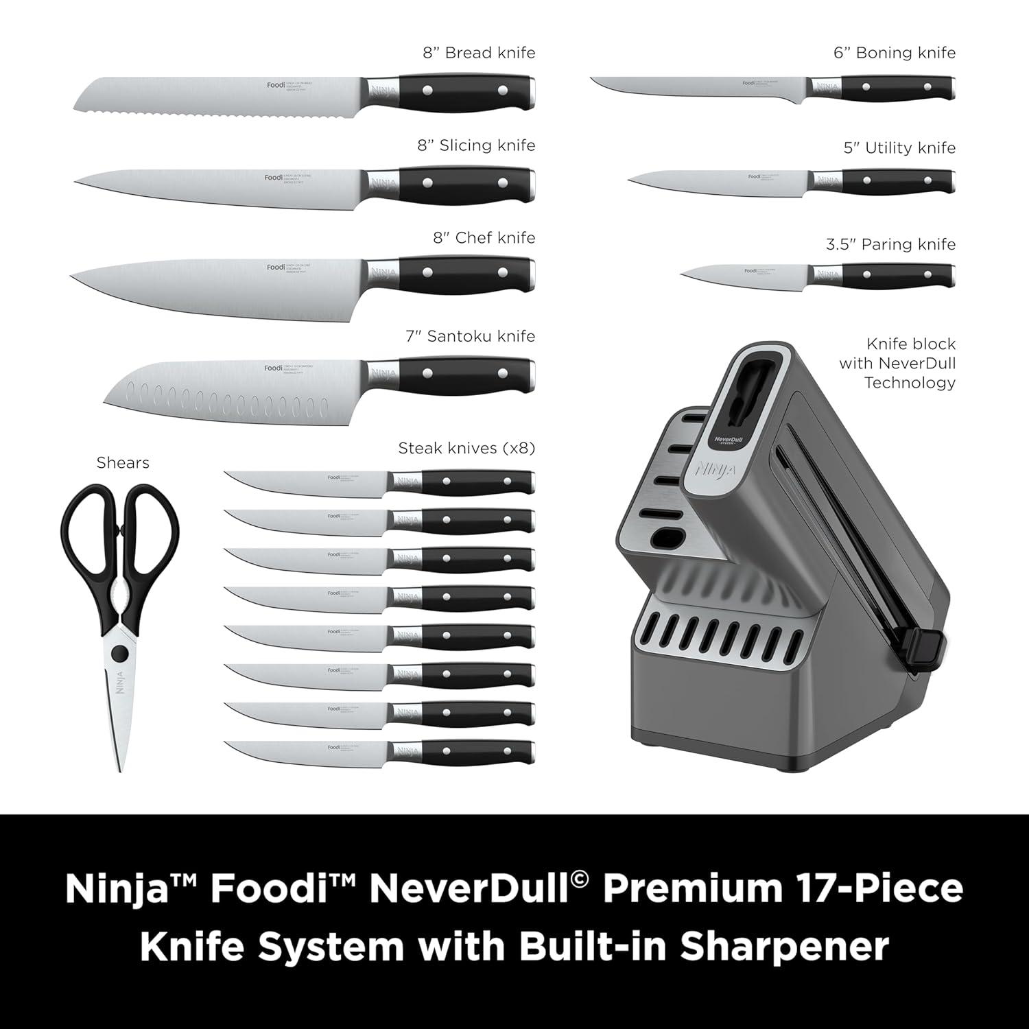 Ninja Ninja® Foodi® NeverDull 17-Piece Premium Knife System, Knife Block Set with Built-in Sharpener