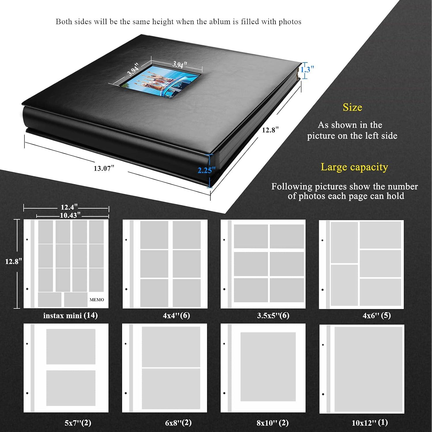 Photo Album Self Adhesive 80 Sticky Pages Leather Cover Scrapbook Photos Book for Christmas Gifts Wedding Large Picture Albums Hold 3x5 4X6 5X7 8X10 Black