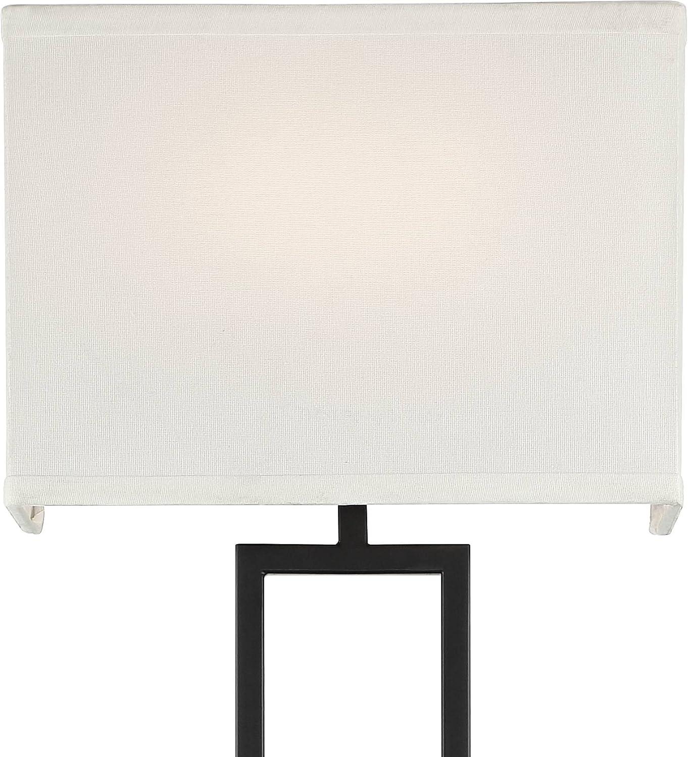 Possini Euro Design Portico Modern Wall Lamp Black Plug-in 11" Light Fixture LED White Linen Rectangular Shade for Bedroom Reading Living Room House