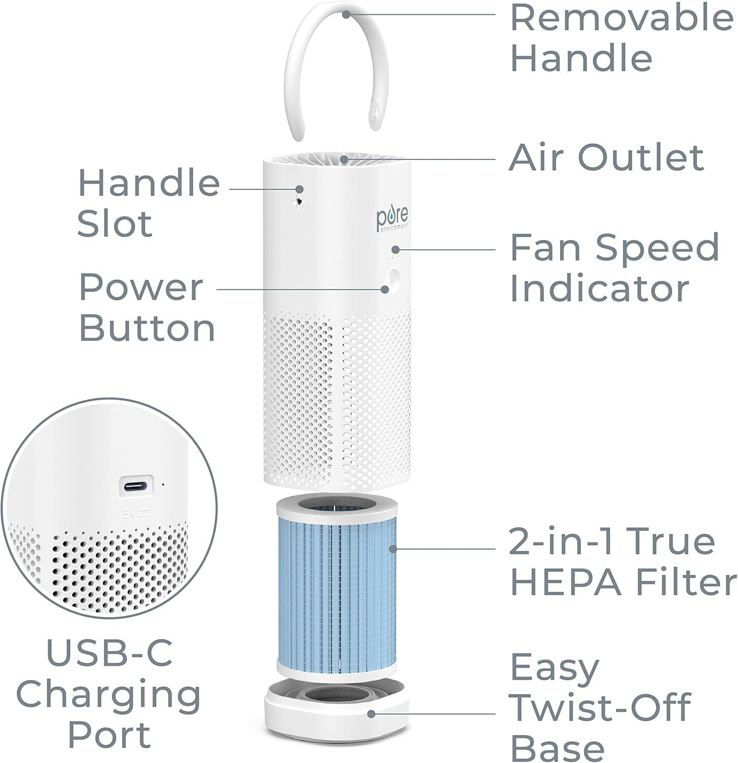 White Portable Table-Top Air Purifier with HEPA Filter