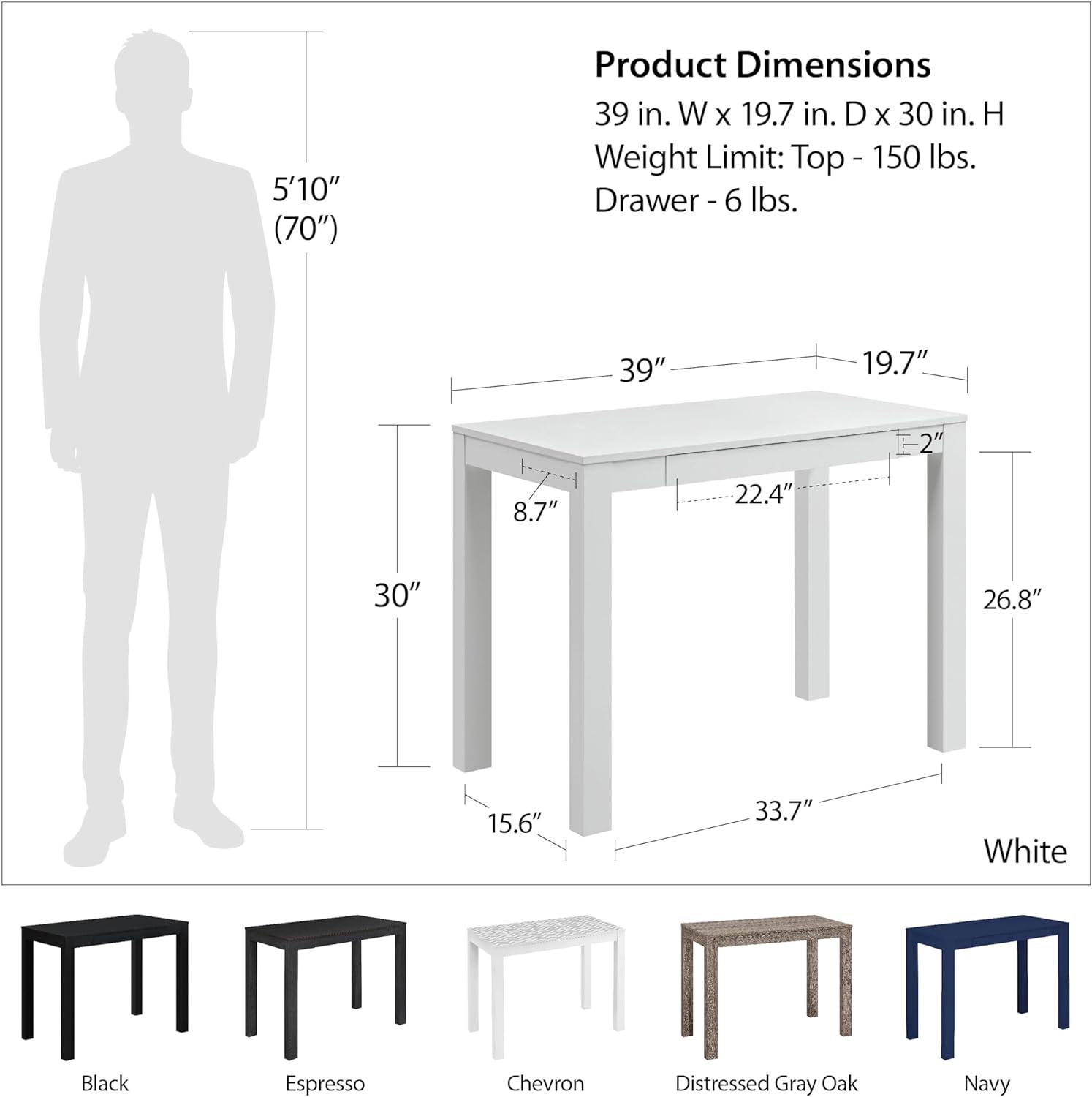 Parsons White Engineered Wood Small Computer Desk with Drawer