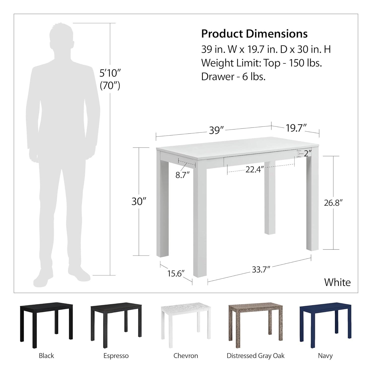 Parsons Computer Desk with Drawer, White