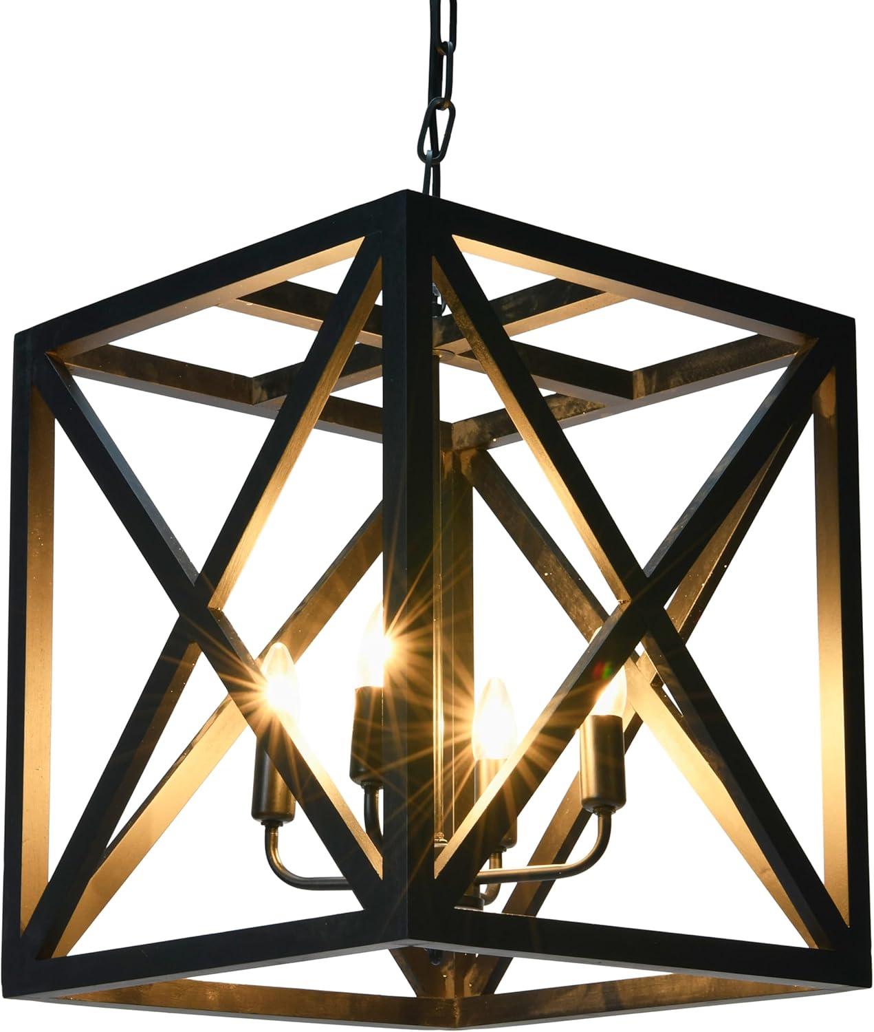 Creative Co-Op Geometric Wood and Metal Ceiling Light, Black