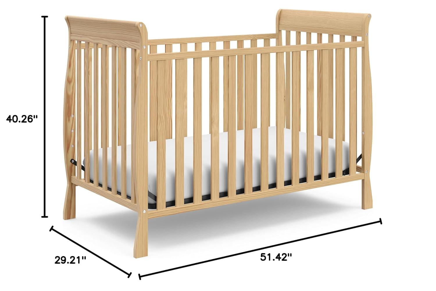 Natural Wood 3-in-1 Convertible Sleigh Crib