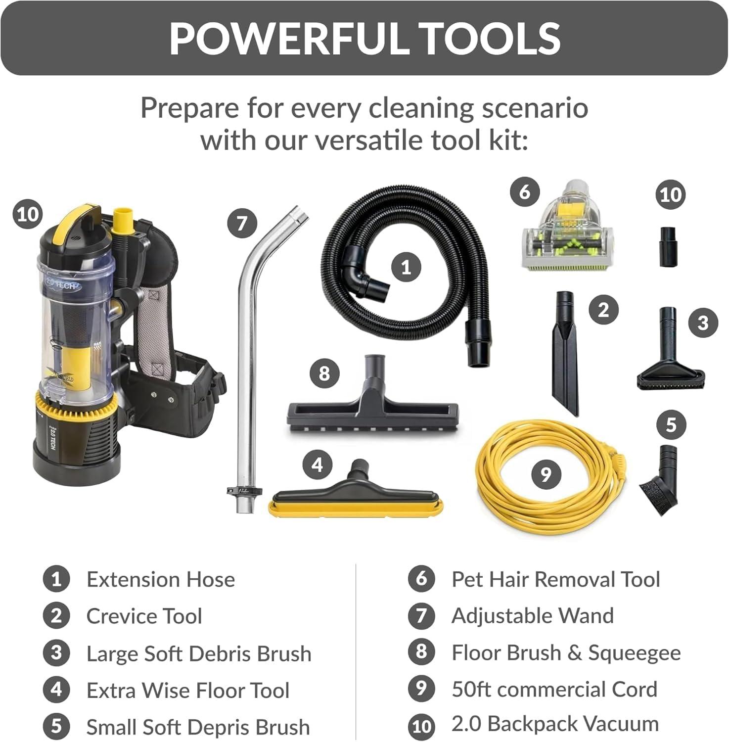 Prolux 2.0 Commercial Bagless Backpack Vacuum with Deluxe 1 1/2 inch Tool Kit - 2.0 Commercial