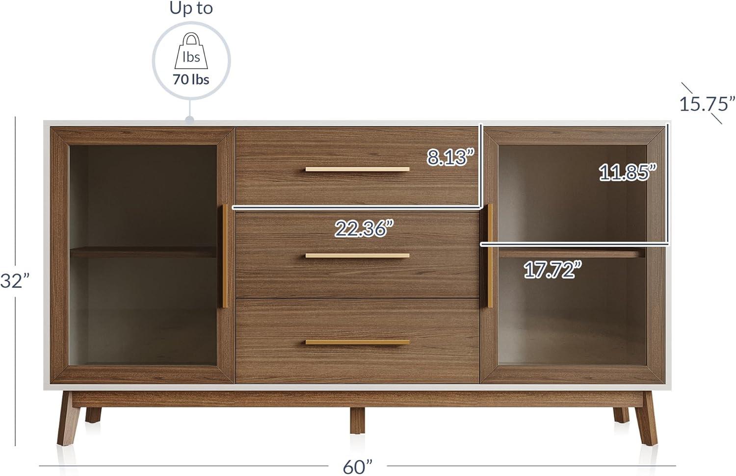 BELLEZE Modern Sideboard, Sideboard Buffet Cabinet with 3 Drawers & 2 Doors, Accent Cabinet for Dining Room, Hallway, Bedroom, or Kitchen - Troy (Brown)