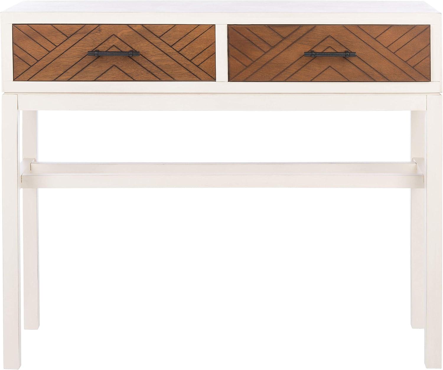 Ajana Distressed White & Honey Brown Chevron 2-Drawer Console Table